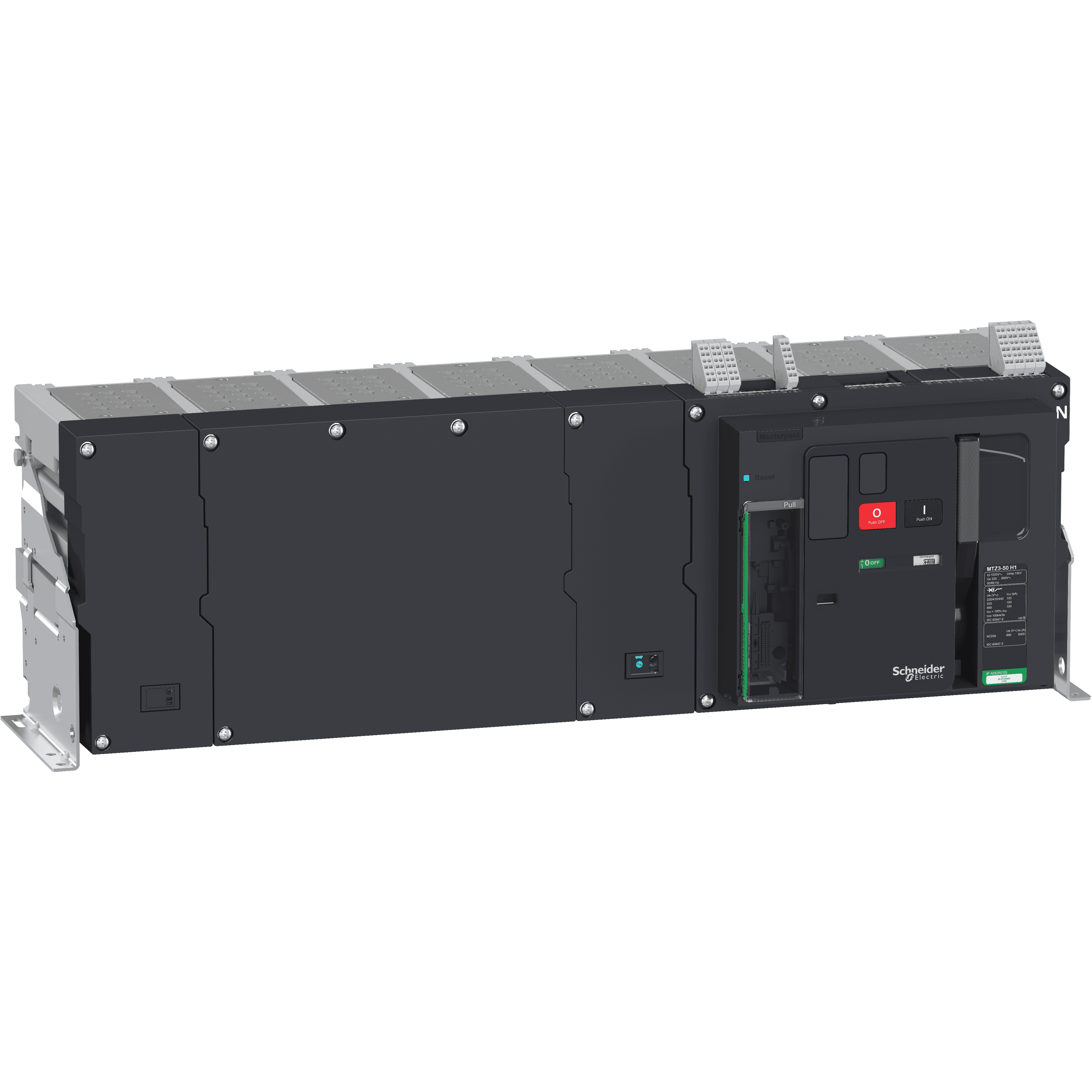 هيكل قاطع دائرة، MasterPact MTZ3 40H2 ثابت لـ MicroLogic X، 4000A، 150kA/415VAC (Icu)، 4P محايد يمين