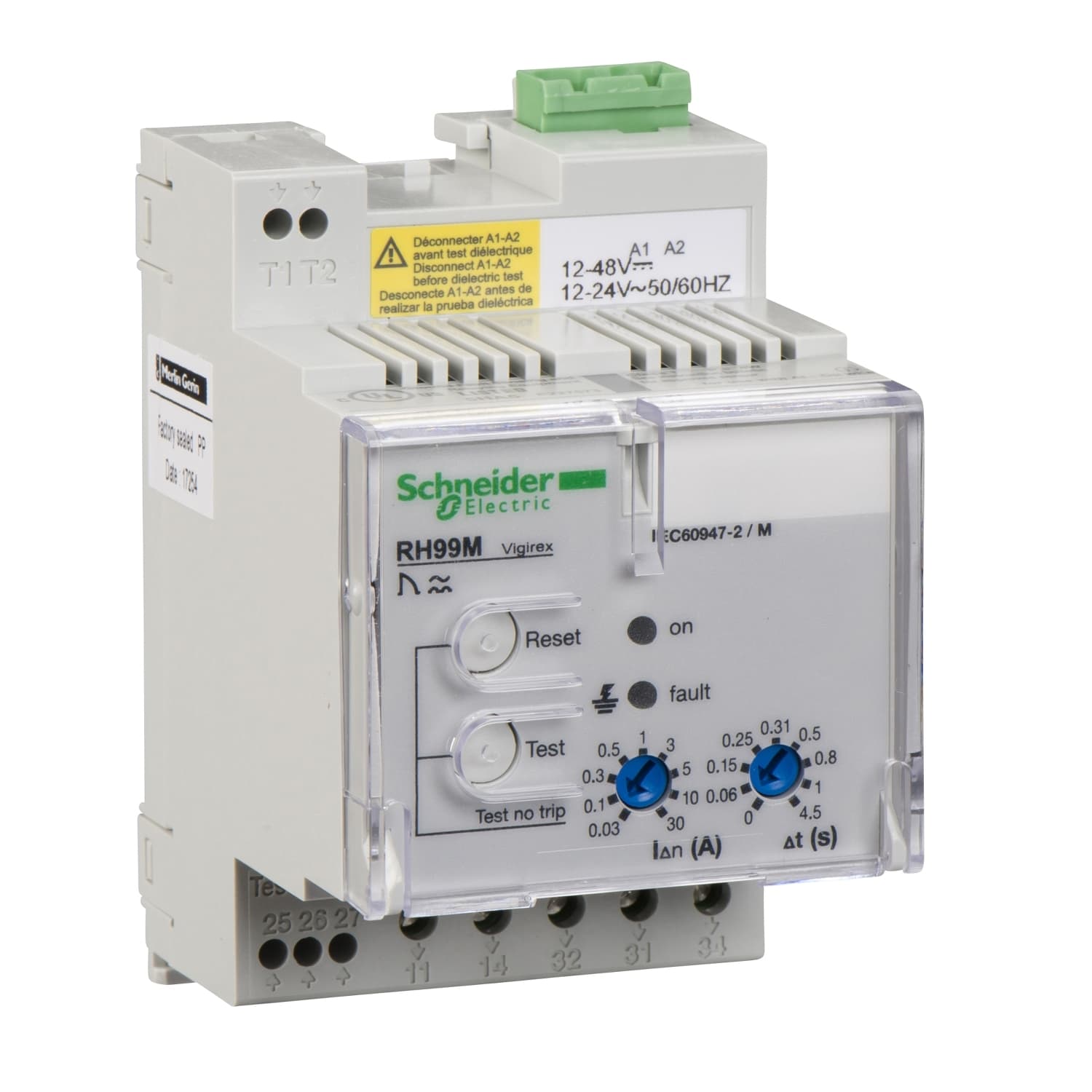 مرحّل حماية تيار Residual، VigiPacT RH99M، 30mA-30A، 12/24VAC 50/60Hz، 12/48VDC، تركيب سكة DIN