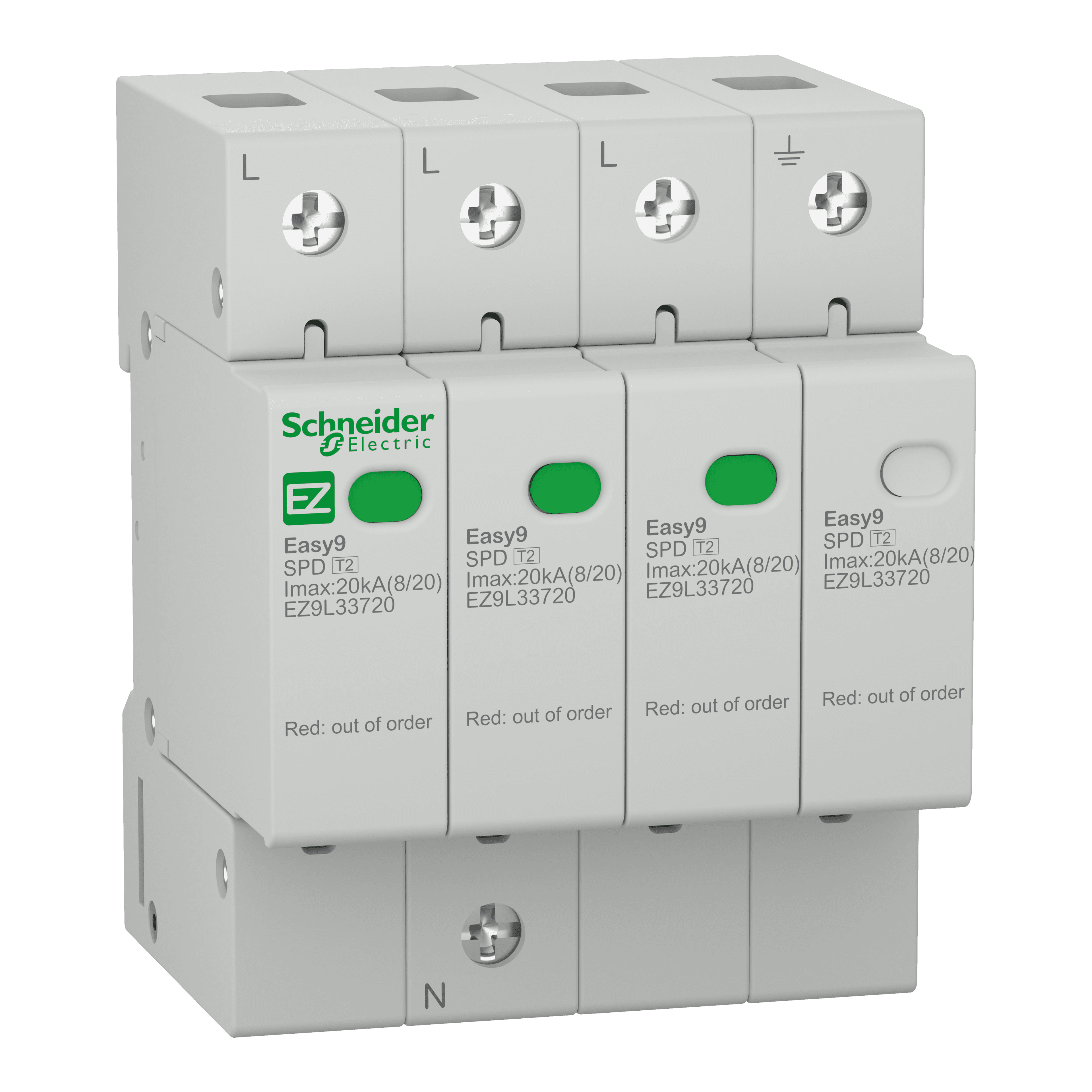 Easy9 Surge Arrestor T2 3P-N 20kA 400V