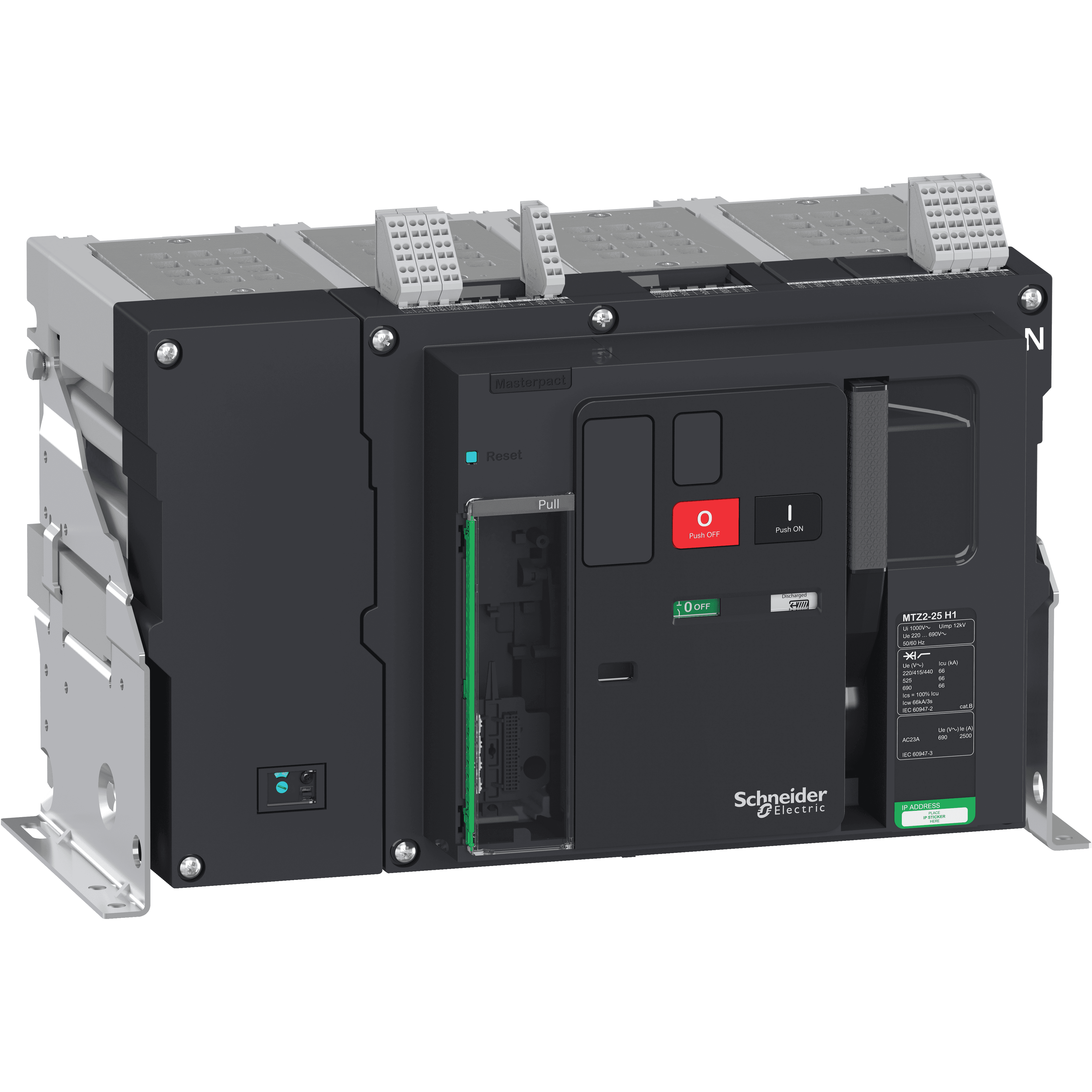 Circuit breaker  frame, MasterPact MTZ2 12H2 fixed for MicroLogic X, 1250A, 100kA/415VAC  (Icu), 4P right neutral