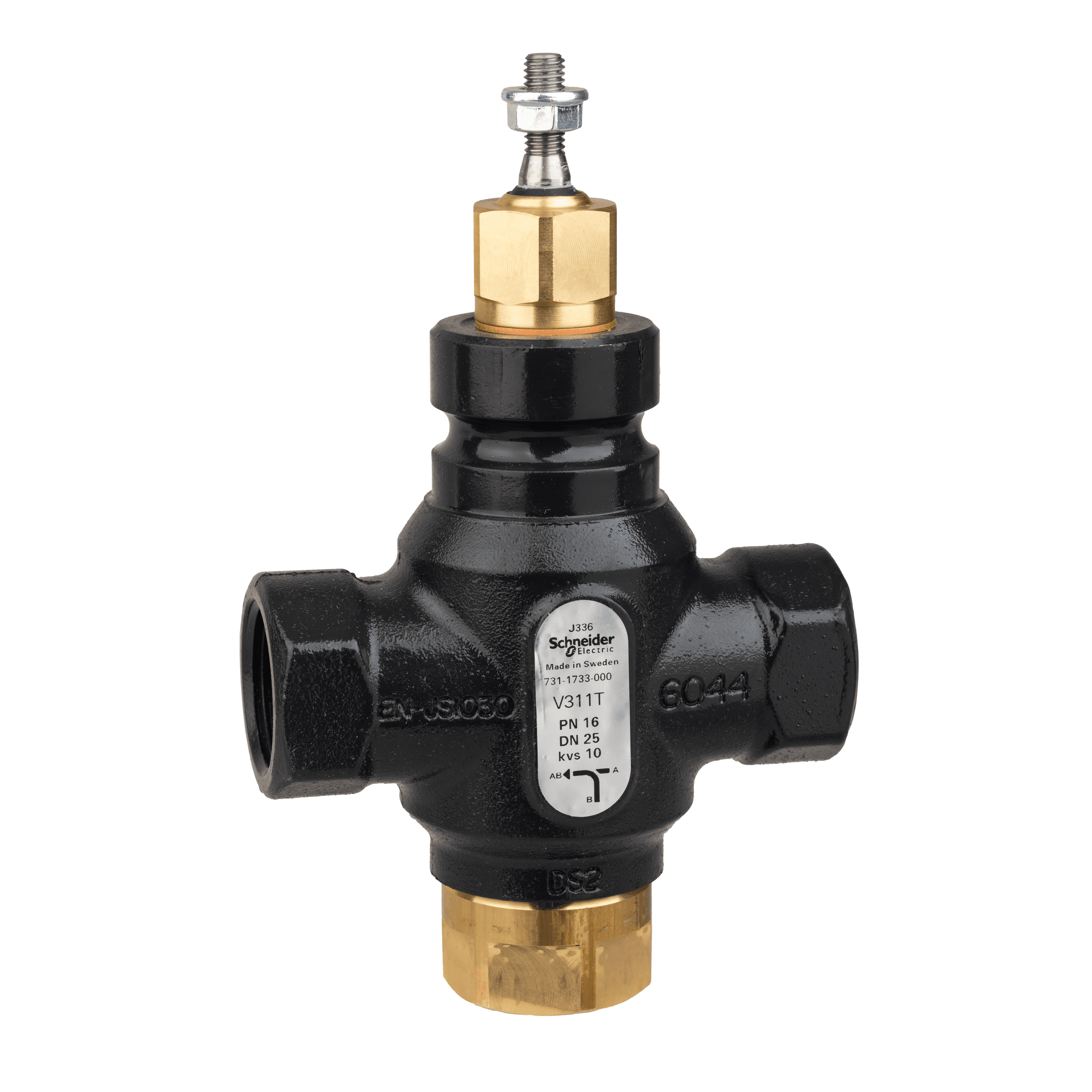 Venta V311T Globe Valve, 3-Way, PN16, Rp 1 Internal Thread, DN25, 10 Kvs, Nodular Iron, Brass plug.
