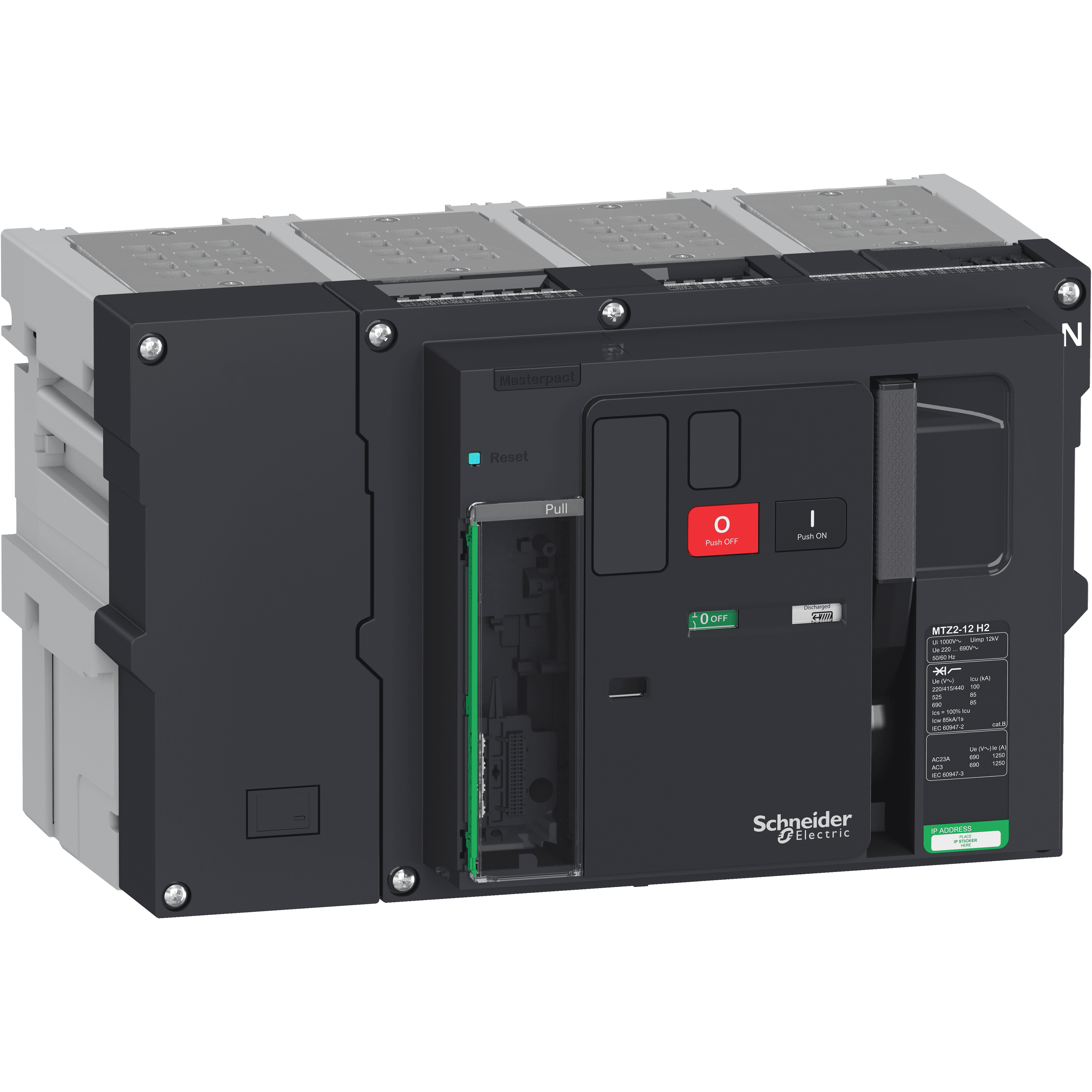 Circuit breaker  frame, MasterPact MTZ2 25H1 drawout for MicroLogic X, 2500A, 66kA/415VAC  (Icu), 4P right neutral