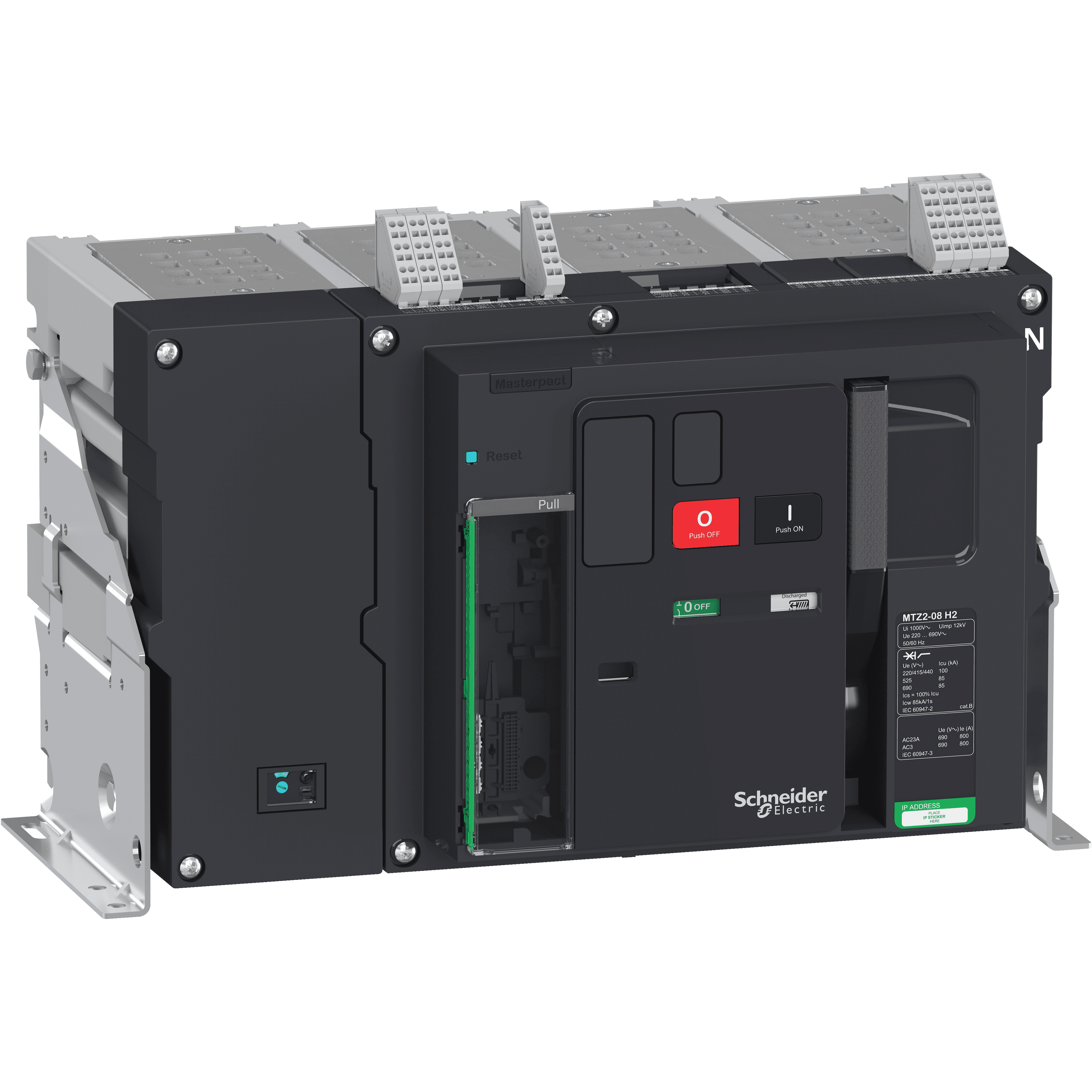Circuit breaker  frame, MasterPact MTZ2 20H1 fixed for MicroLogic X, 2000A, 66kA/415VAC  (Icu), 4P right neutral