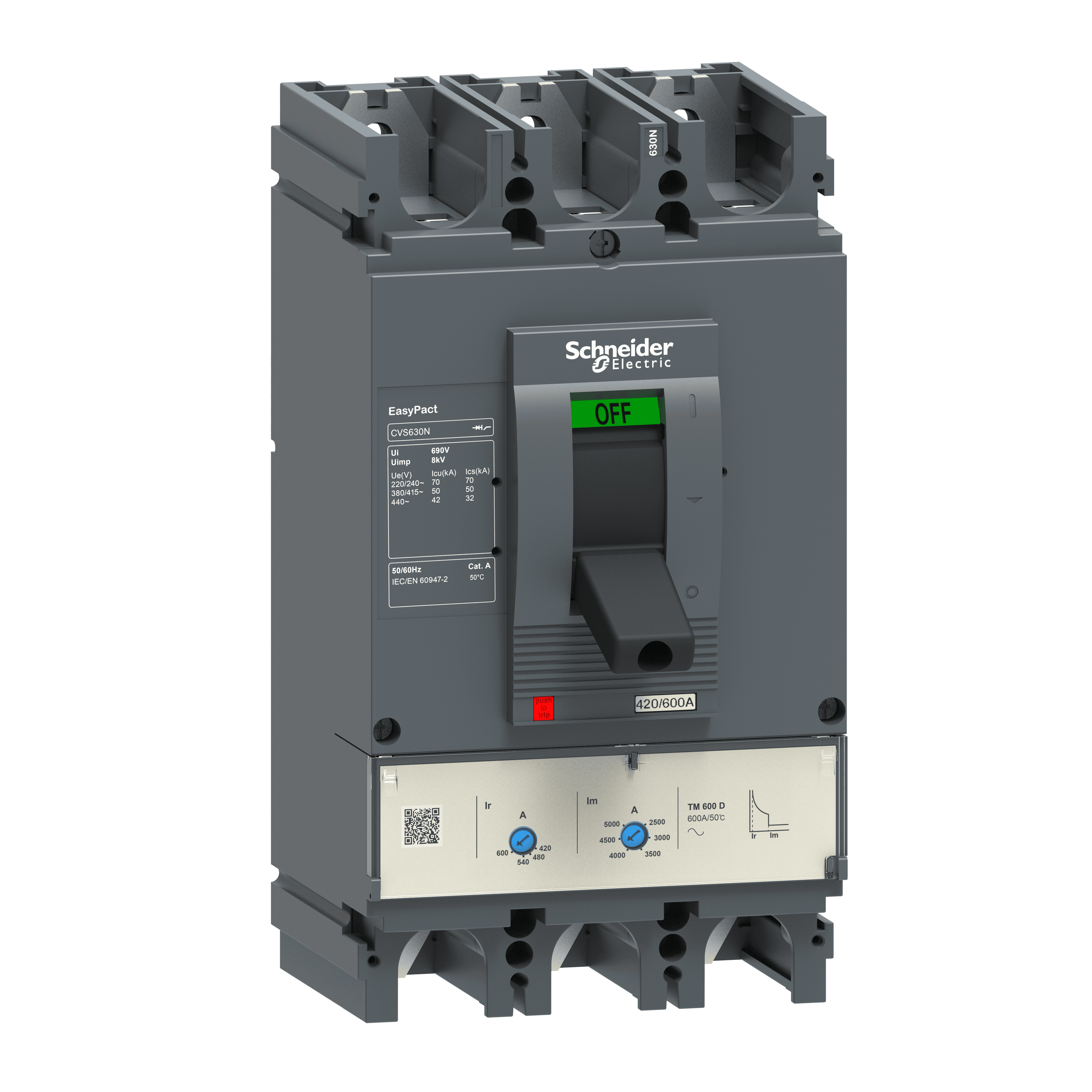 قاطع دائرة، EasyPact CVS، CVS630N، 50kA 380/415V، TMD، 3p/3d