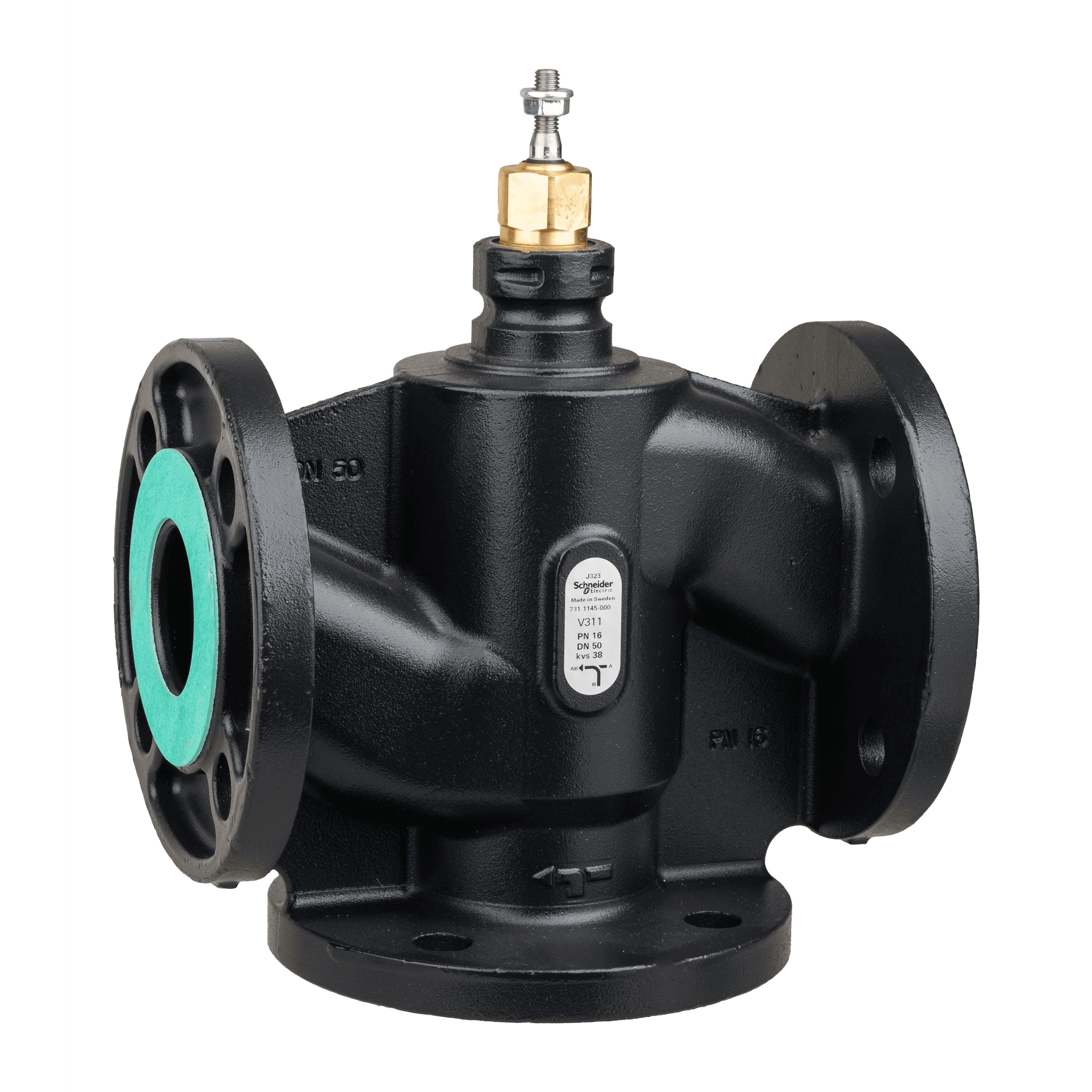 Venta V311 Globe Valve, 3-Way, PN16, Flanged, DN50, 38 Kvs, Nodular Iron Body & Seat, Brass plug.