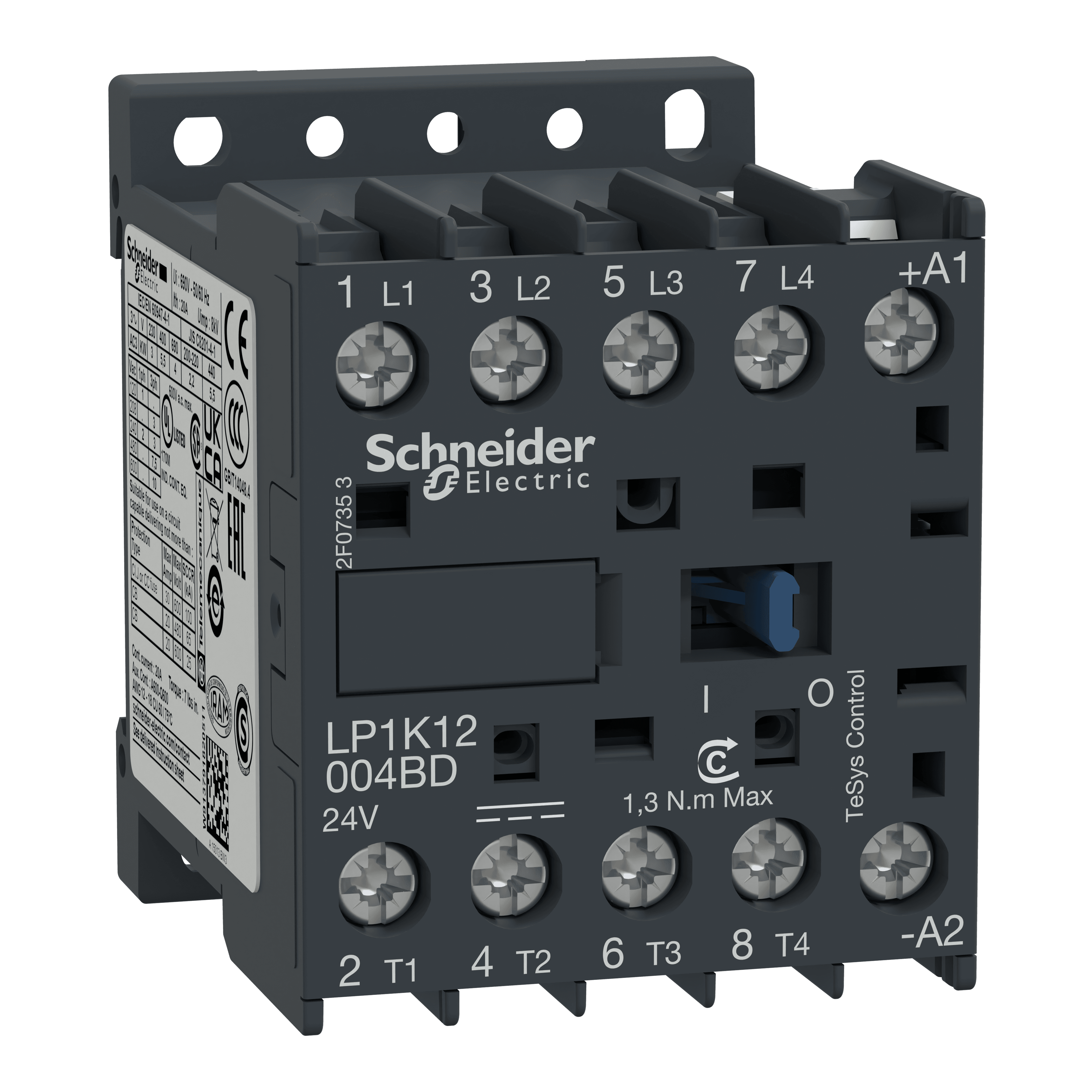 كونتاكتور، TeSys K، 4P(4NO)، AC-1، 440V، 20A، ملف 24V DC