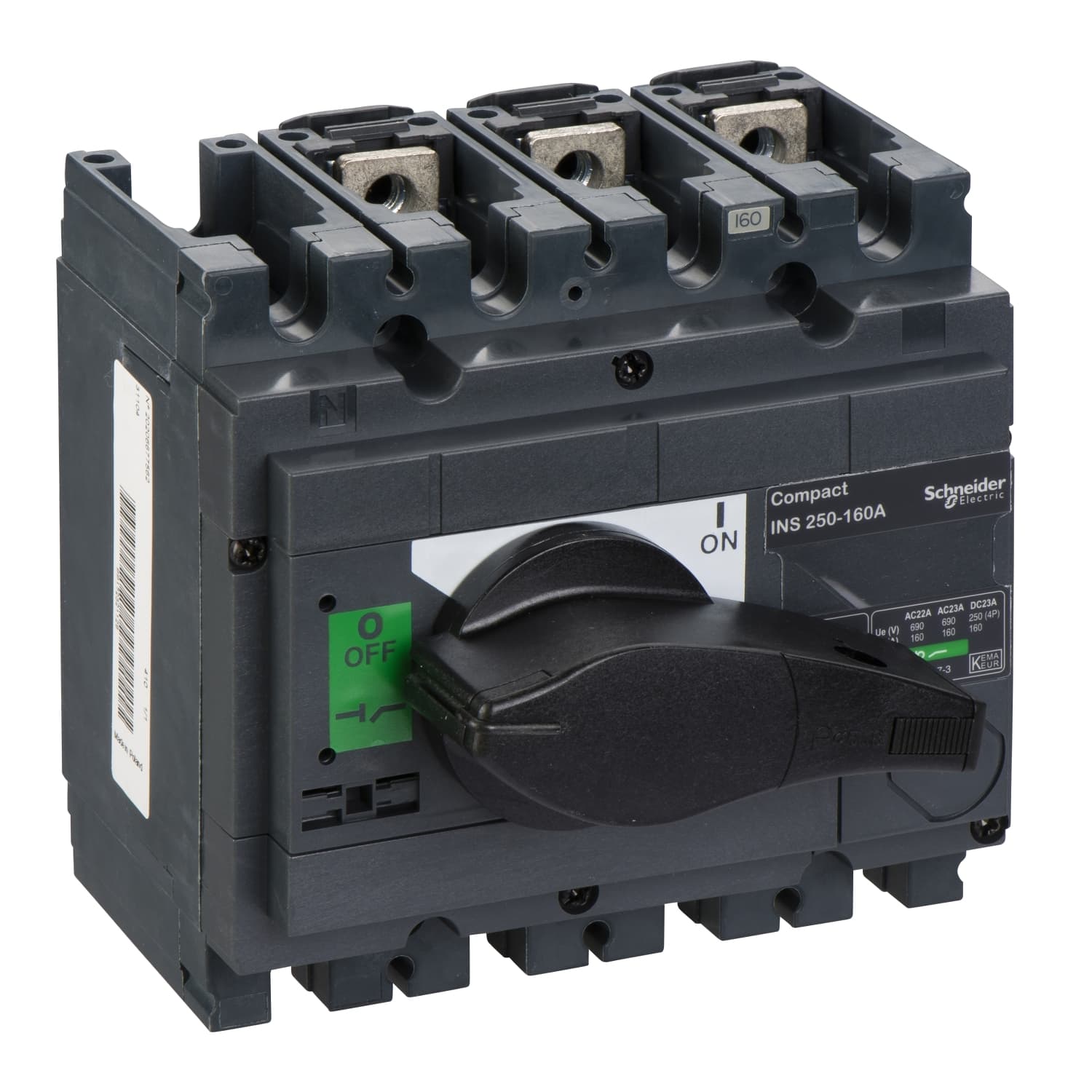 قاطع فصل، Compact INS250-160، 160A، الإصدار القياسي مع مقبض دوّار أسود، 3 أقطاب