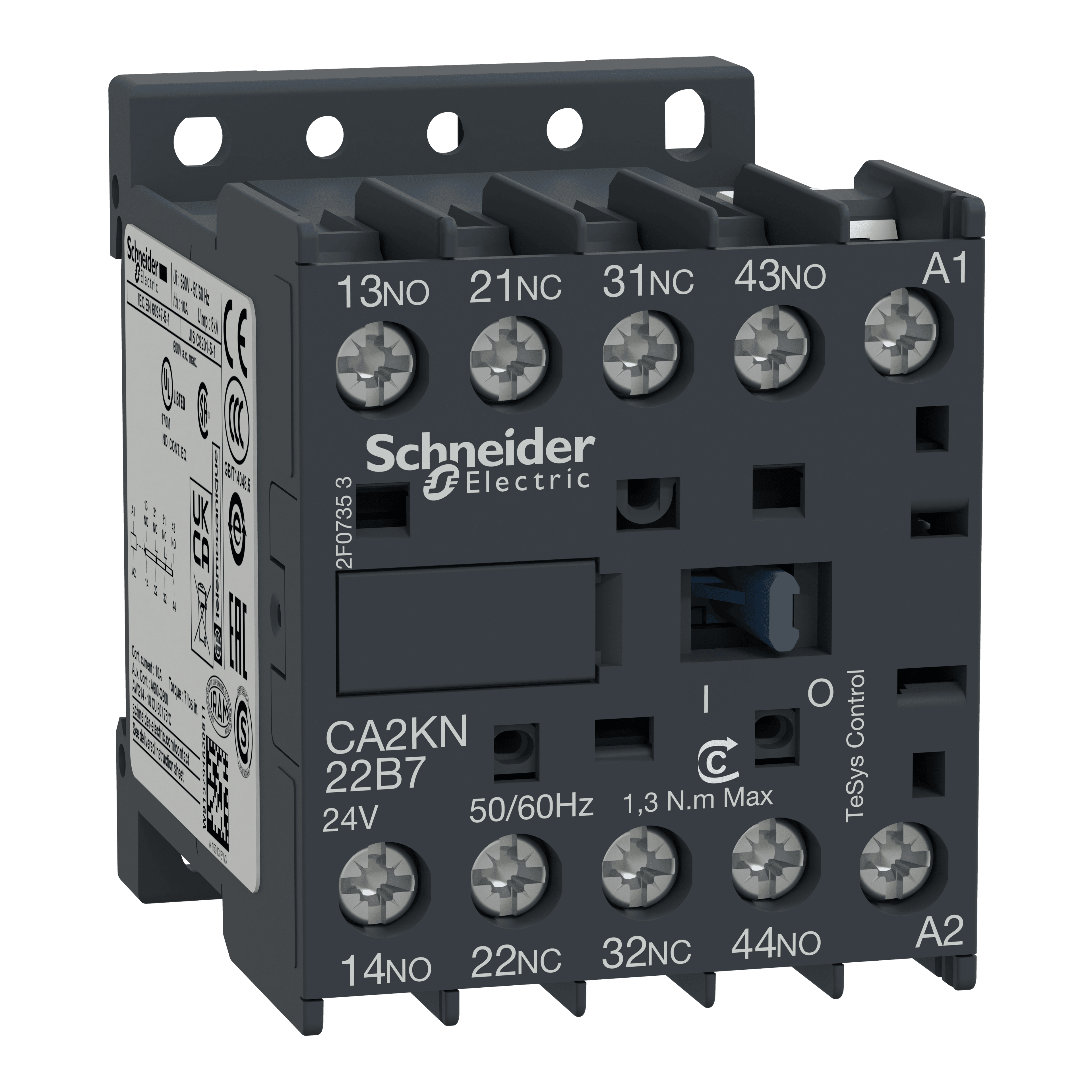 Control relay, TeSys K, 4P(2NO+2NC), 690V, 24V AC standard coil