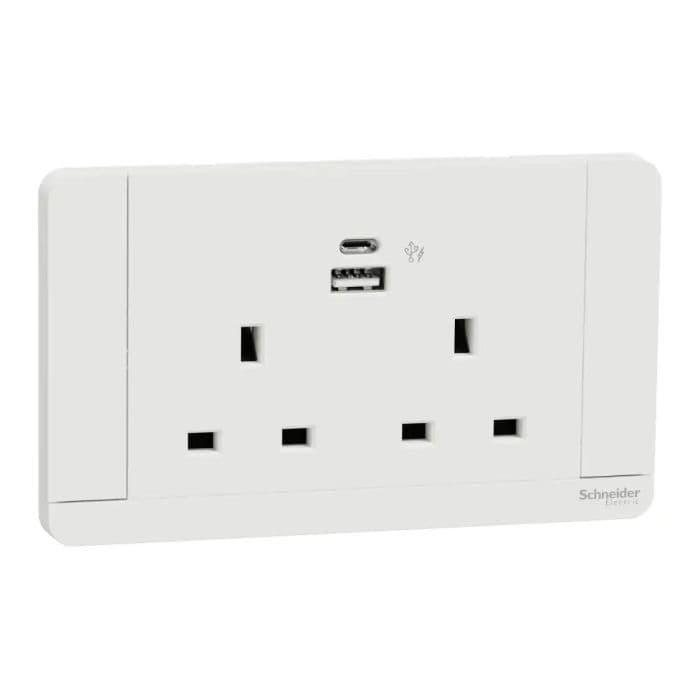 13A 2G DP Sw Skt w LED w 2USB A+C 21W WE