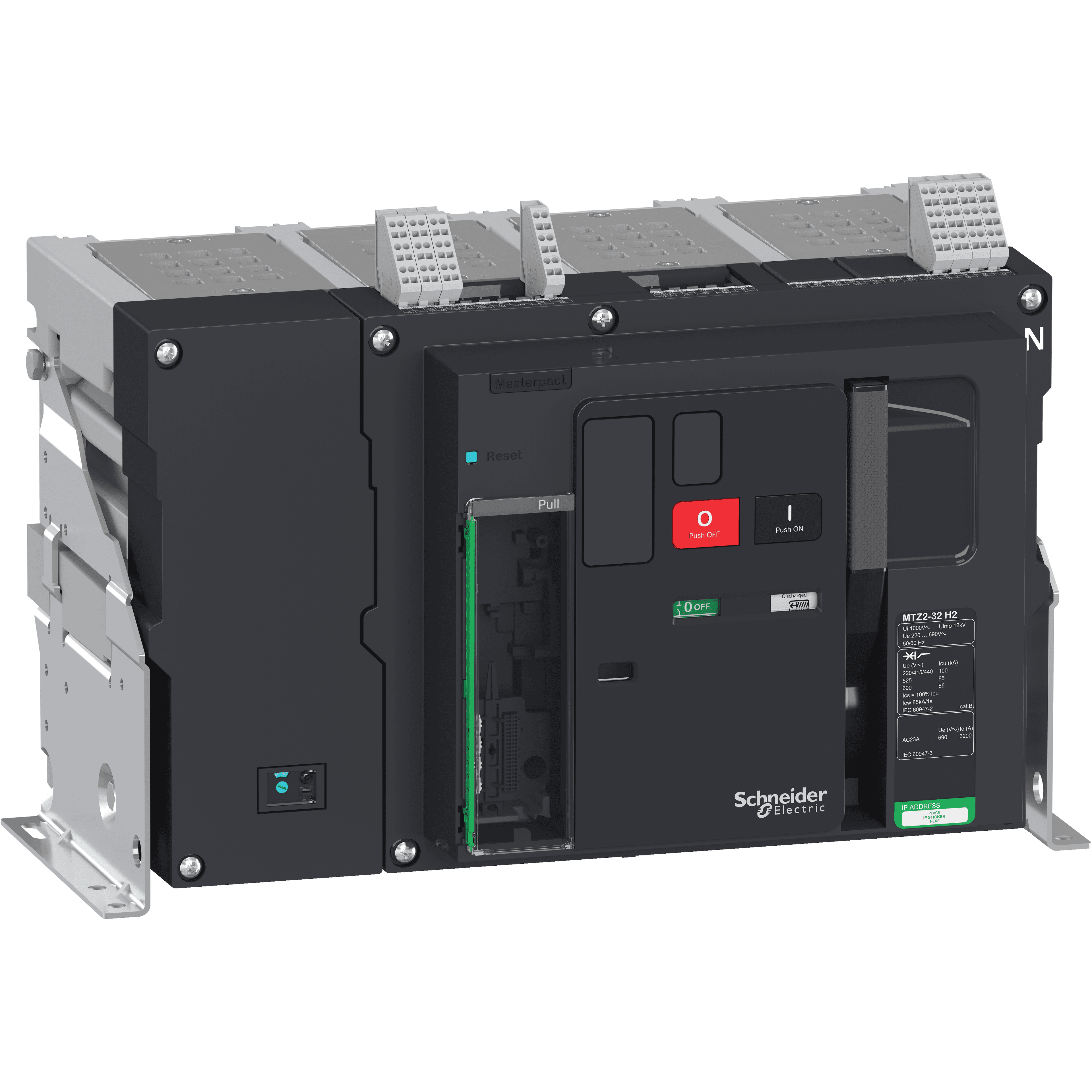 Circuit breaker  frame, MasterPact MTZ2 40H1 fixed for MicroLogic X, 4000A, 66kA/415VAC  (Icu), 4P right neutral