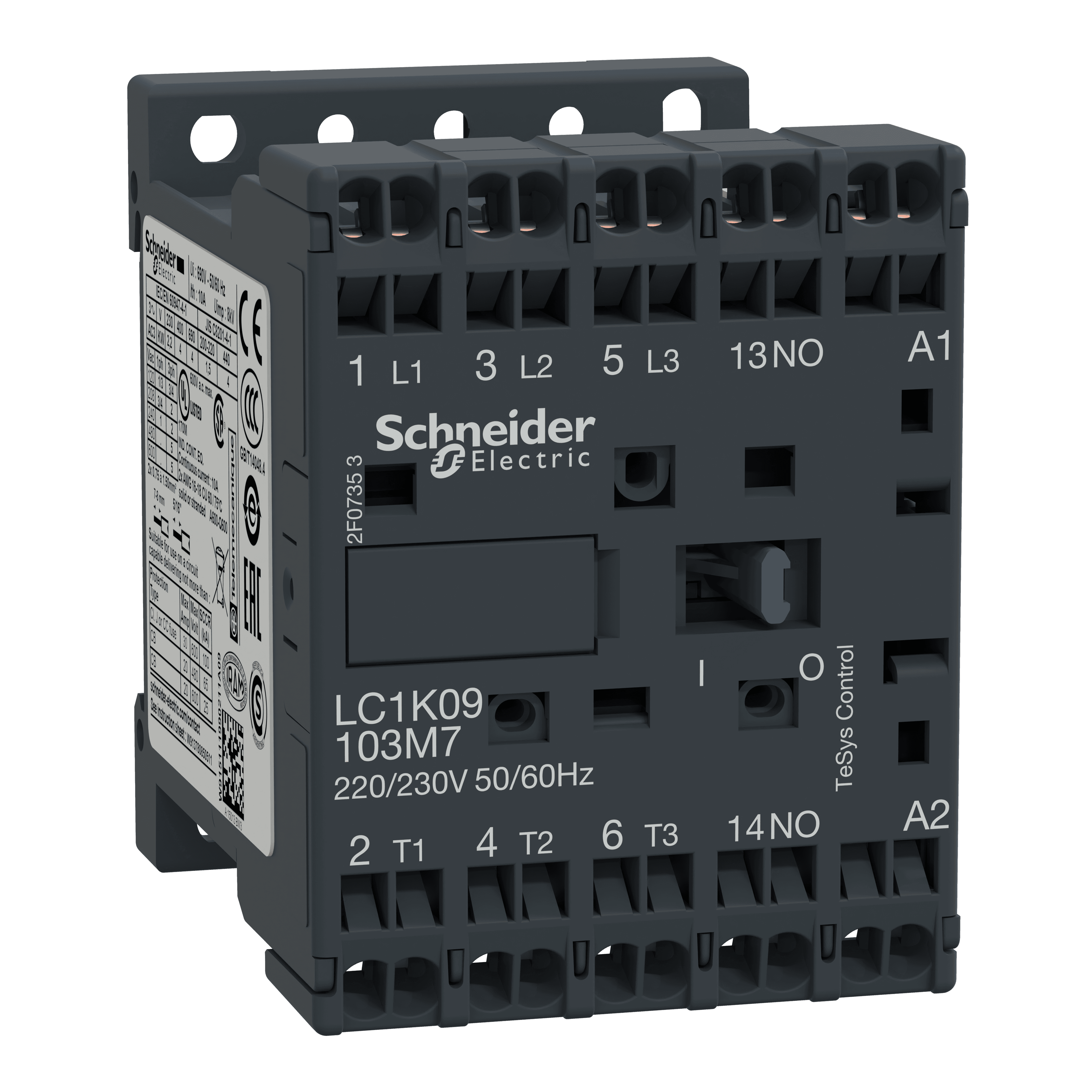 TeSys LC1K Contactor, 3P, AC-3/AC-3e,440V 9A, 1NO aux, 220...230V AC coil