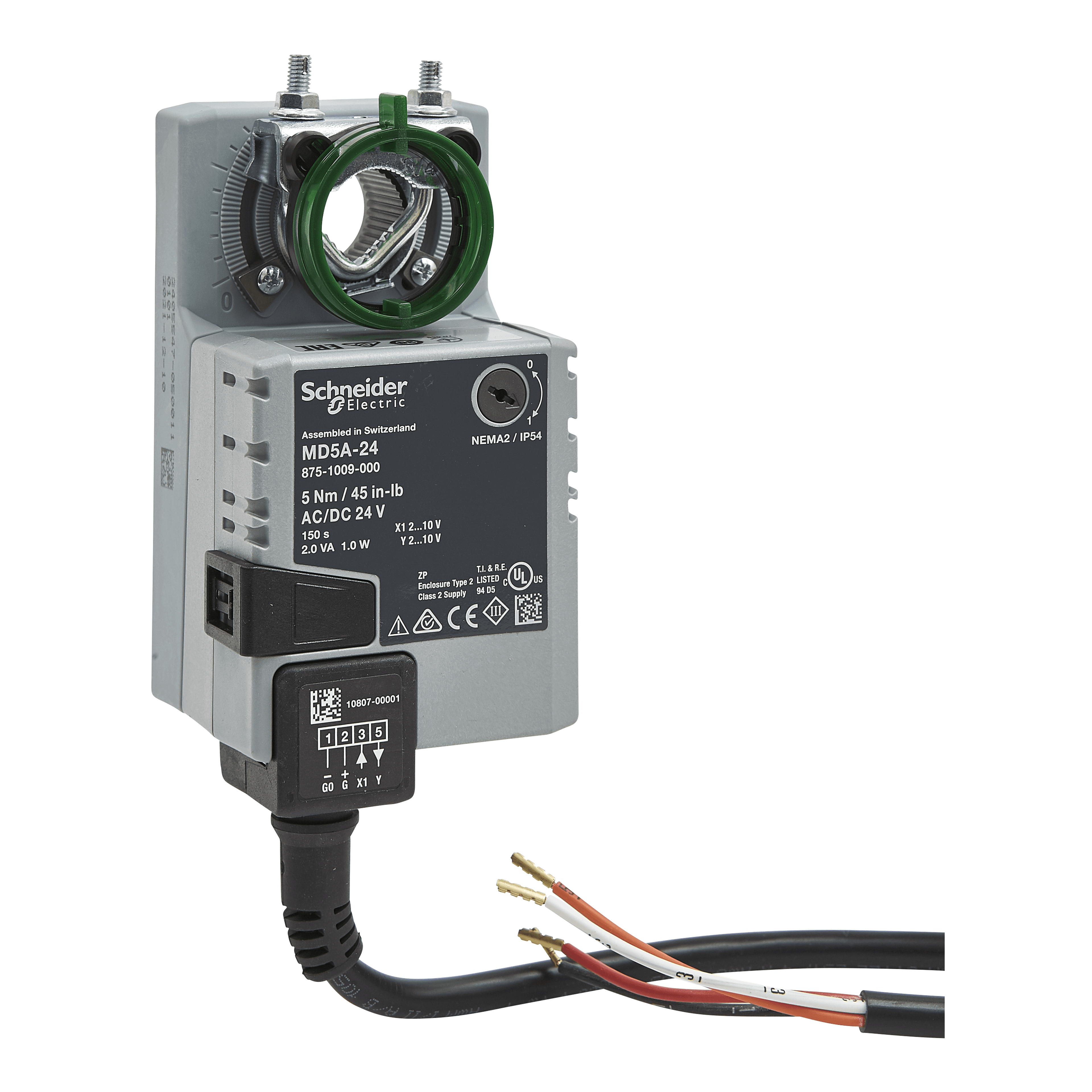 MD5A كهربائي Damper مشغّل حركة، تعديلي، 2-10Vdc، إرجاع Non-Spring، 24Vac/dc، كابل 1m، 5Nm، IP54