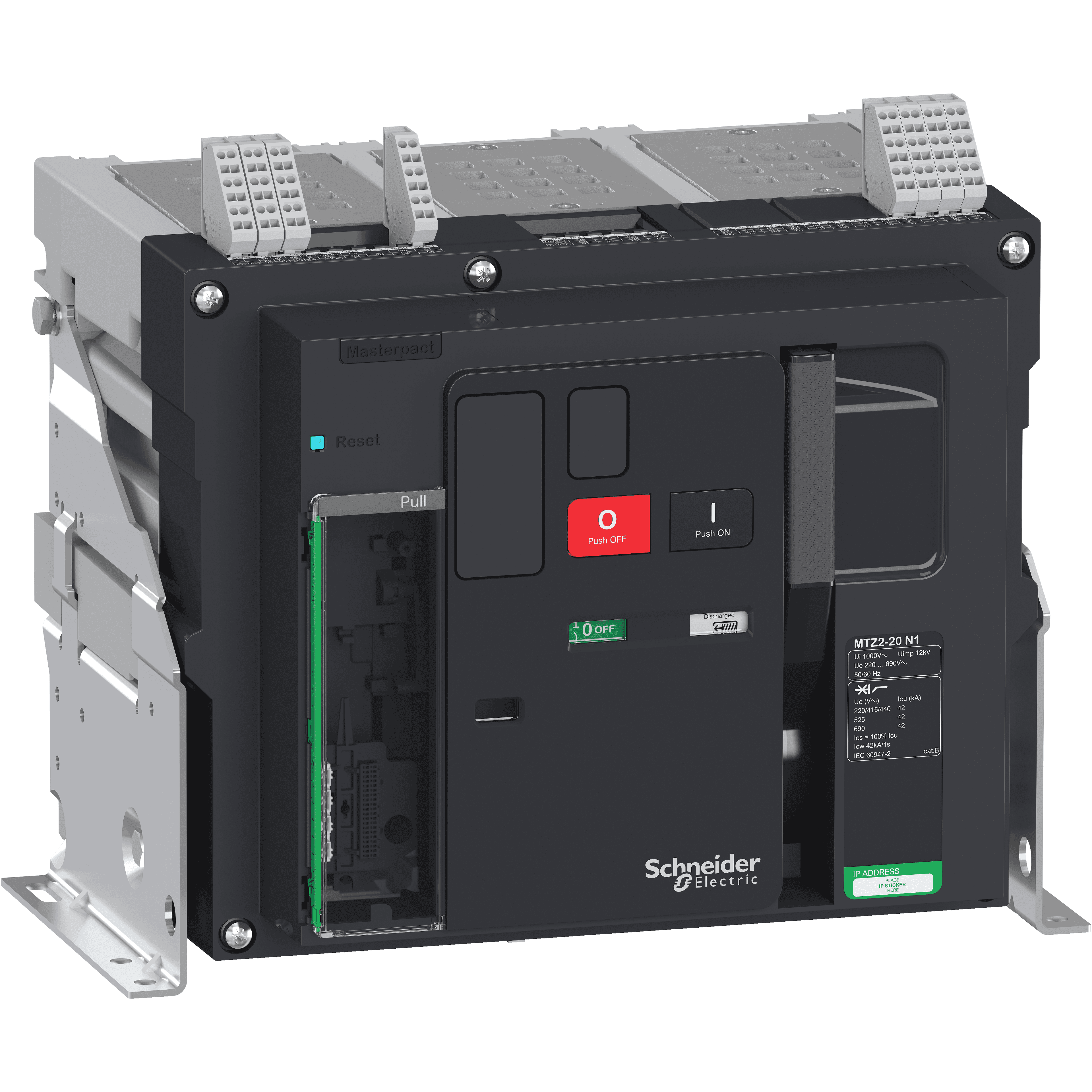 هيكل قاطع دائرة، MasterPact MTZ2 20N1 ثابت لـ MicroLogic X، 2000A، 42kA/415VAC (Icu)، 3P