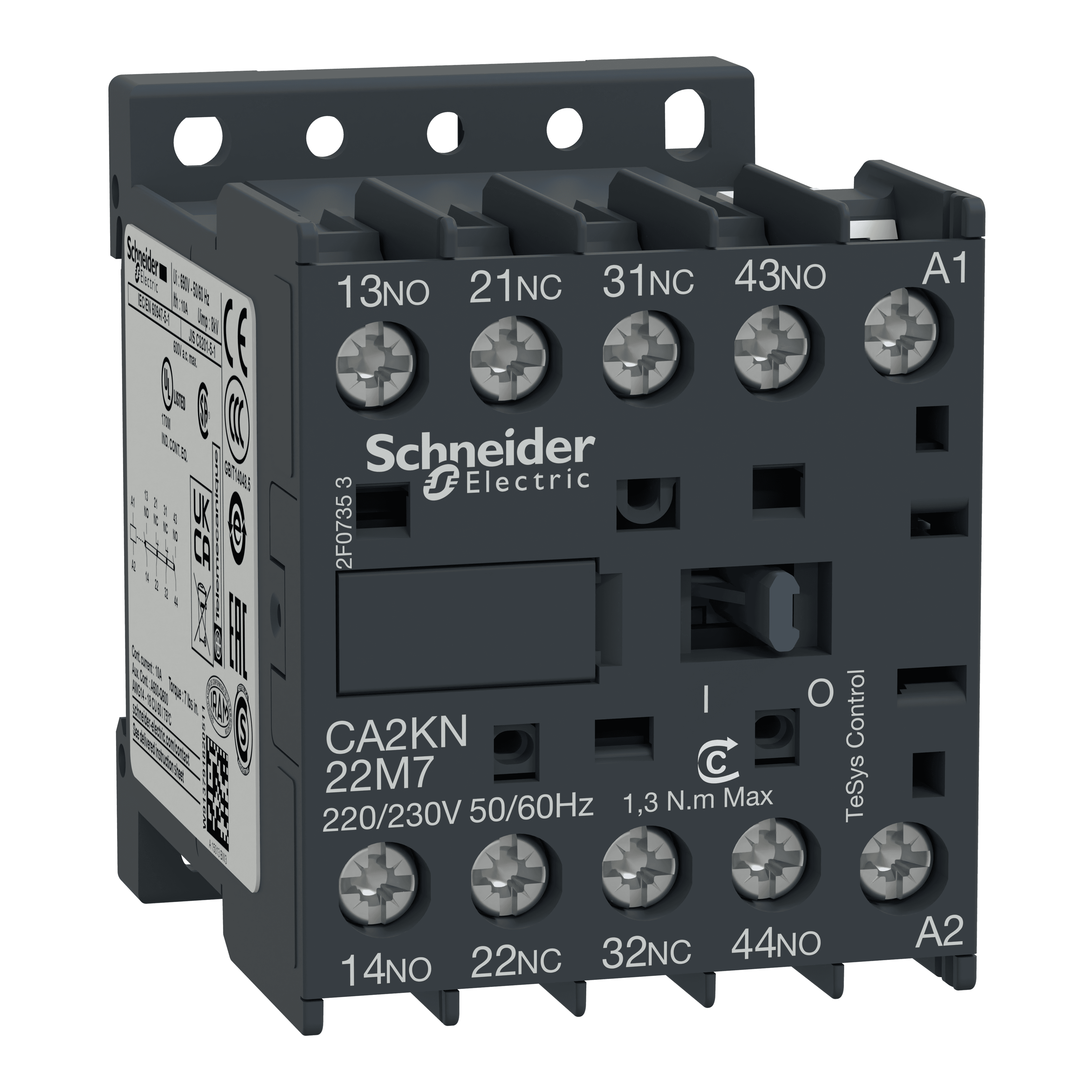 Control relay, TeSys K, 4P(2NO+2NC), 690V, 220...230V AC coil