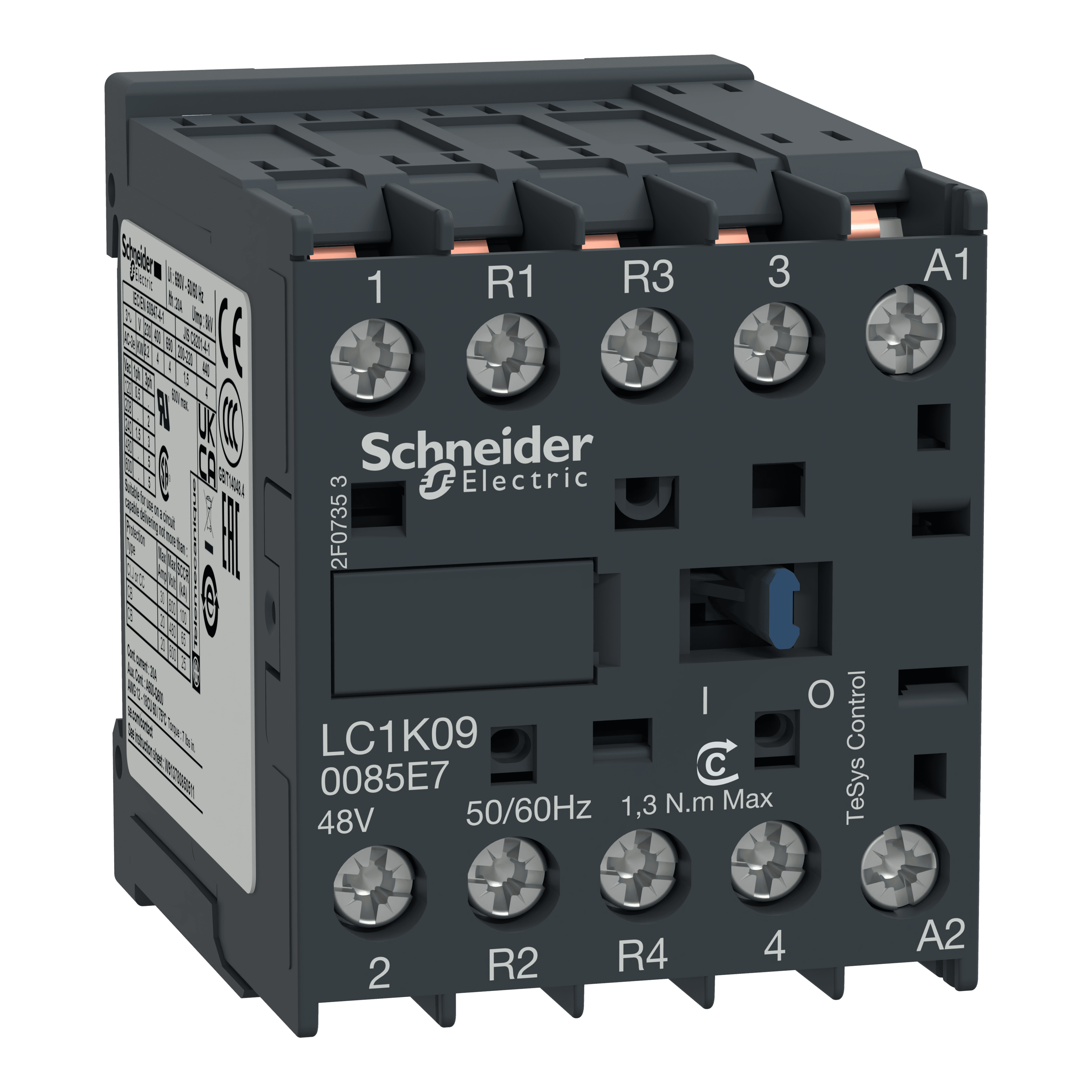 كونتاكتور، TeSys K، 4P(2NO+2NC)، AC-1 440V 20A، ملف 48V AC، solder pins