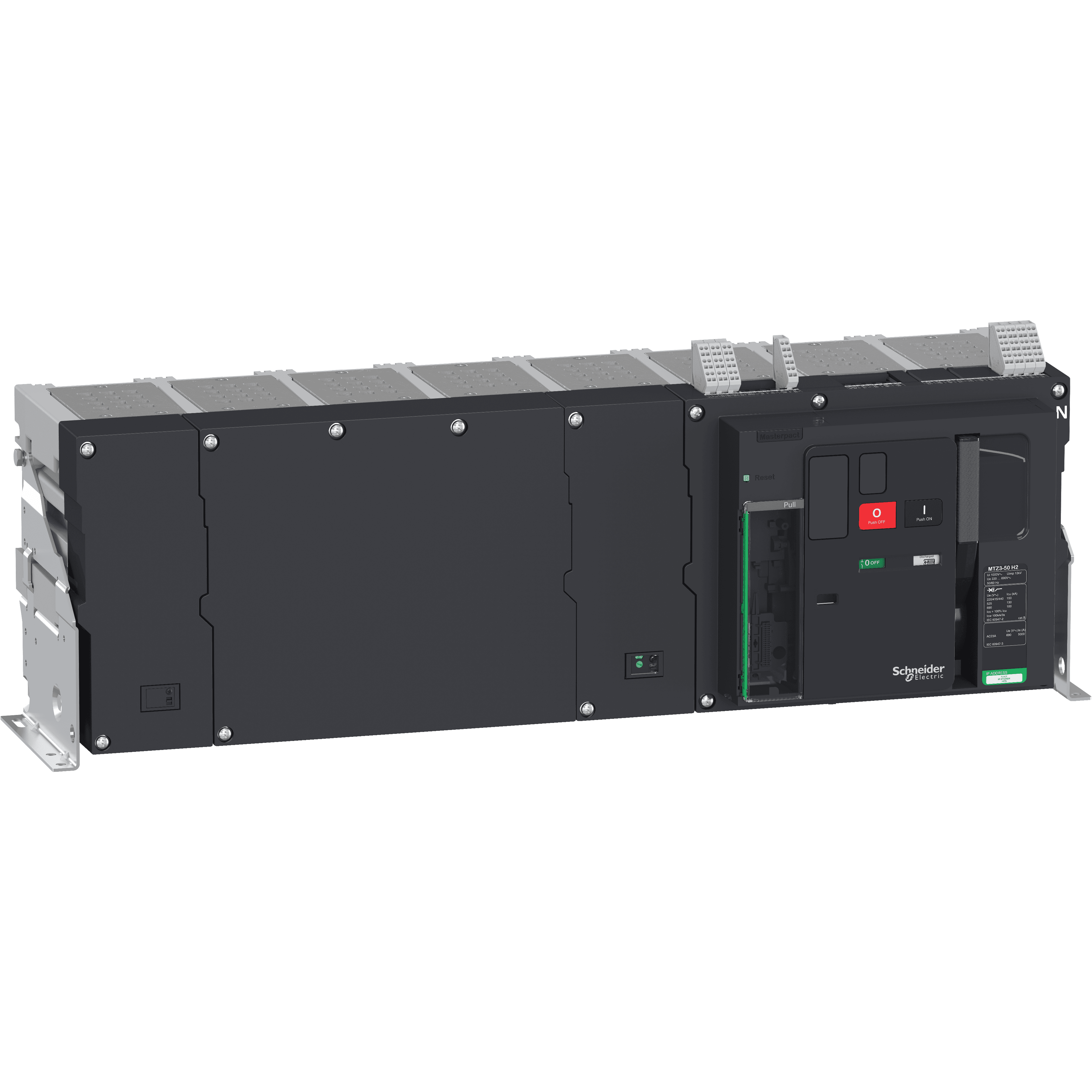Circuit breaker  frame, MasterPact MTZ3 63H1 fixed for MicroLogic X, 6300A, 100kA/415VAC  (Icu), 4P right neutral