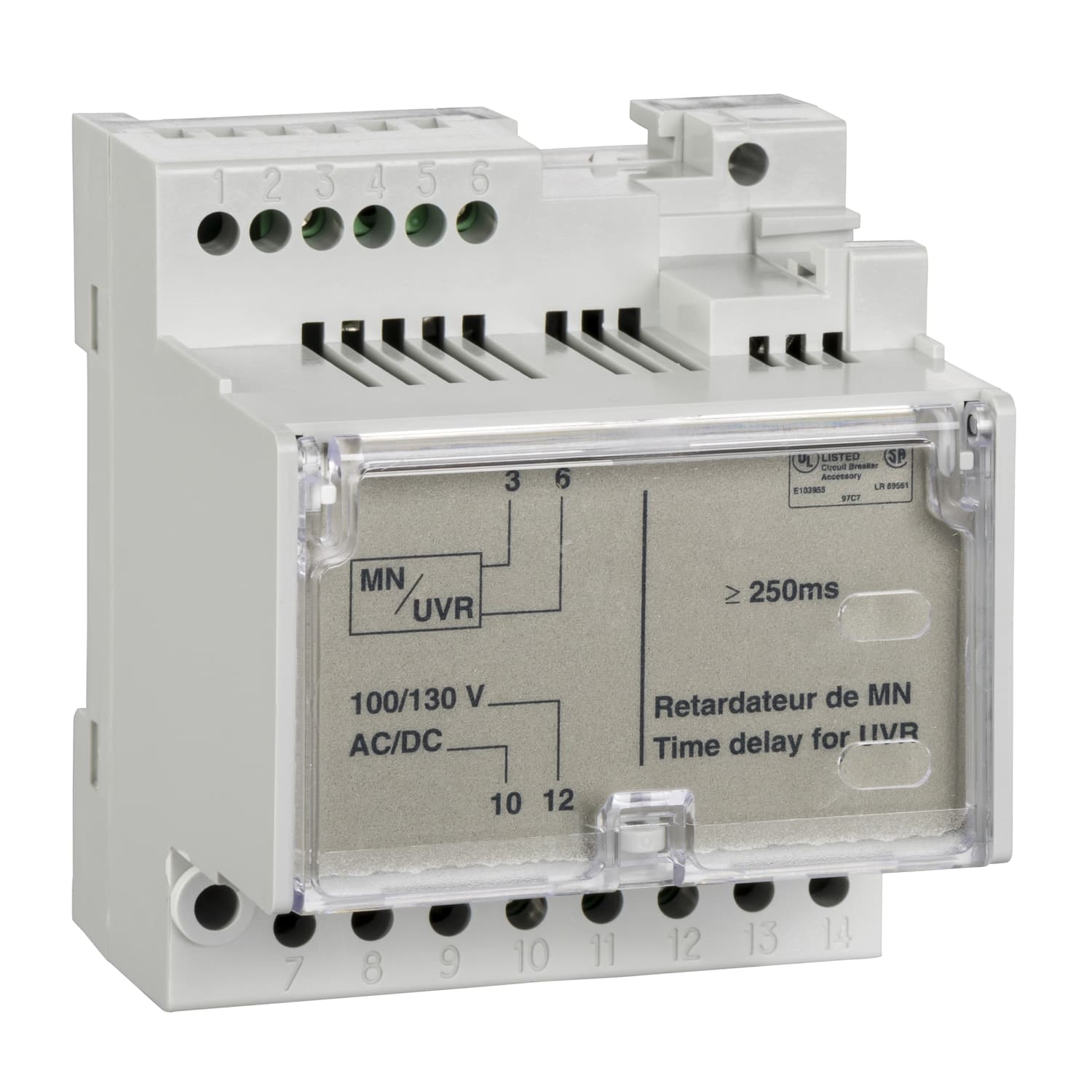 وحدة تأخير MN، MasterPact MTZ، تأخير زمن ثابت 0.25s، 200/250VDC، 200/250VAC 50/60Hz، قطعة غيار