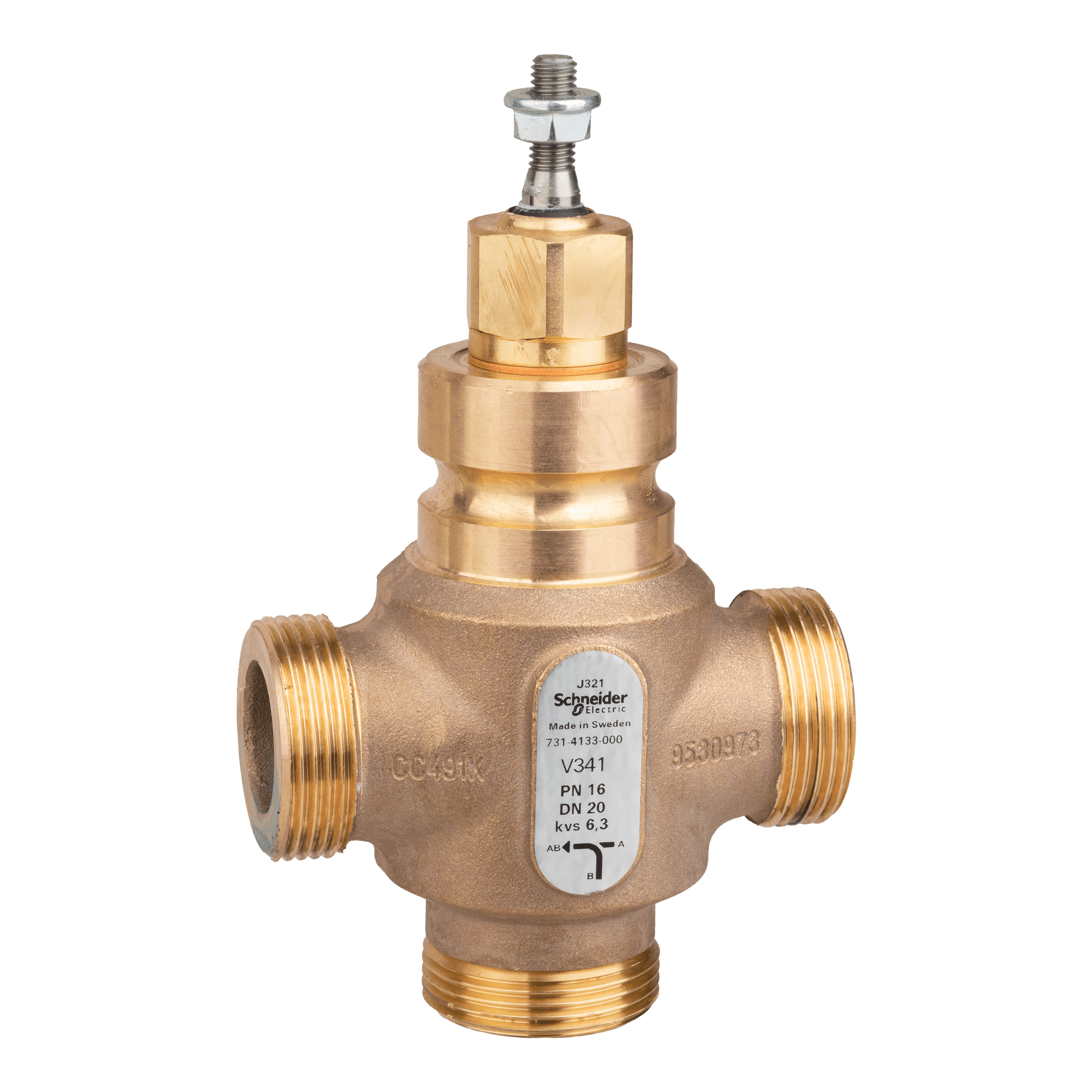 Venta V341 Globe Valve, 3-Way, PN16, G 1-1/4 External Thread, DN20, Kvs 6.3, Bronze Body, Stainless Steel Trim.