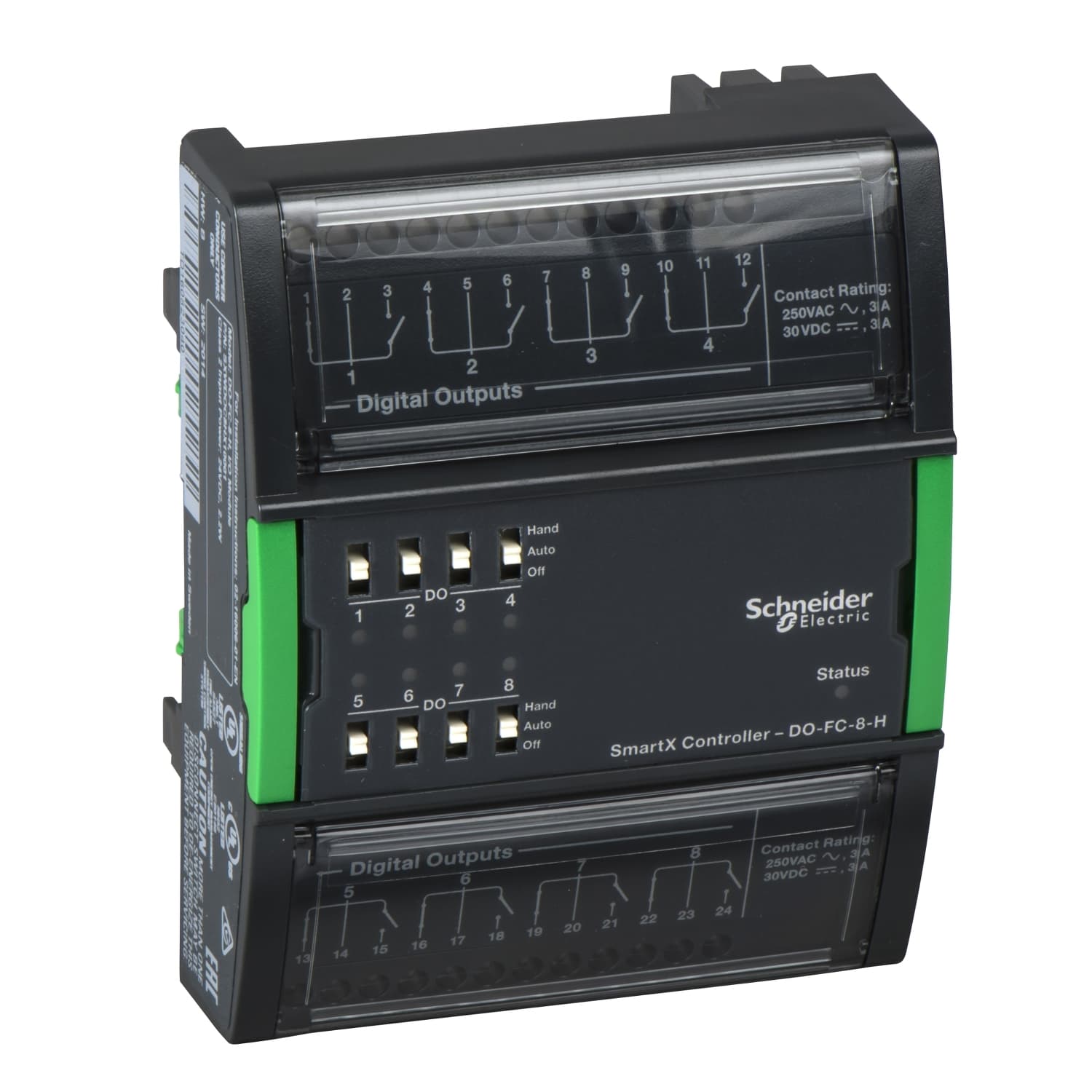 Central I/O module, SpaceLogic, 8 Form C digital outputs, hand control/override switches