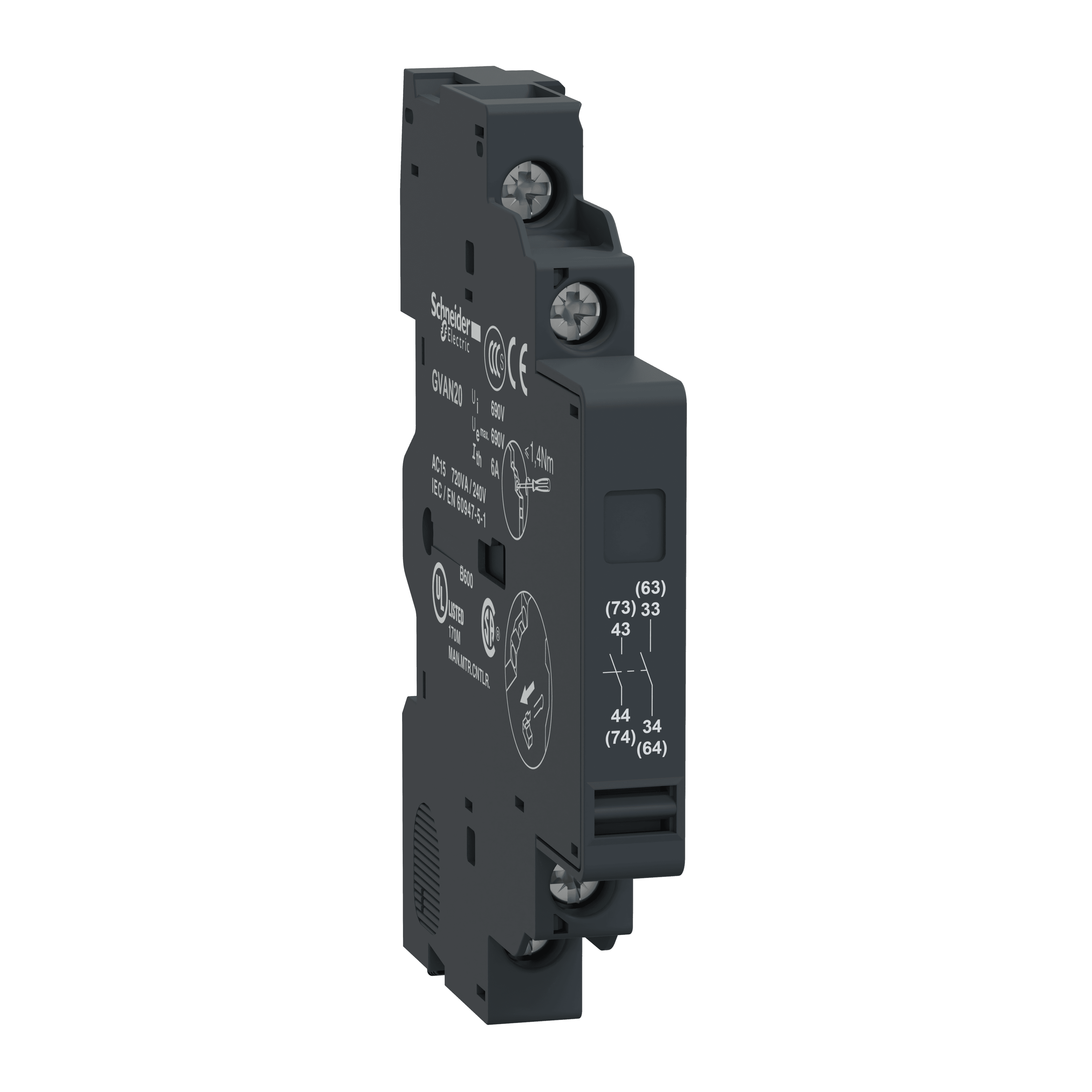 Add-on contact block,TeSys Deca Frame 2/3,2NO,side,for GV2/GV3(except GV3ME)