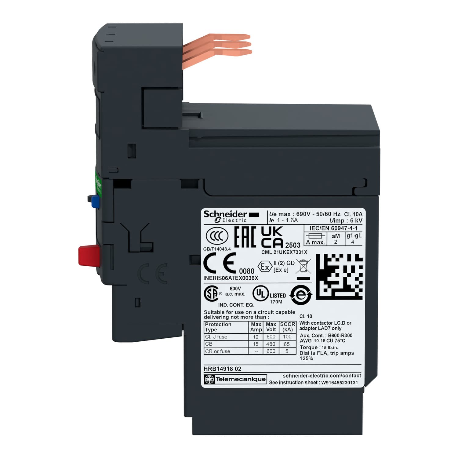 Thermal overload relay,TeSys Deca,1.6-2.5A,1NO+1NC,class 10A,spring terminal