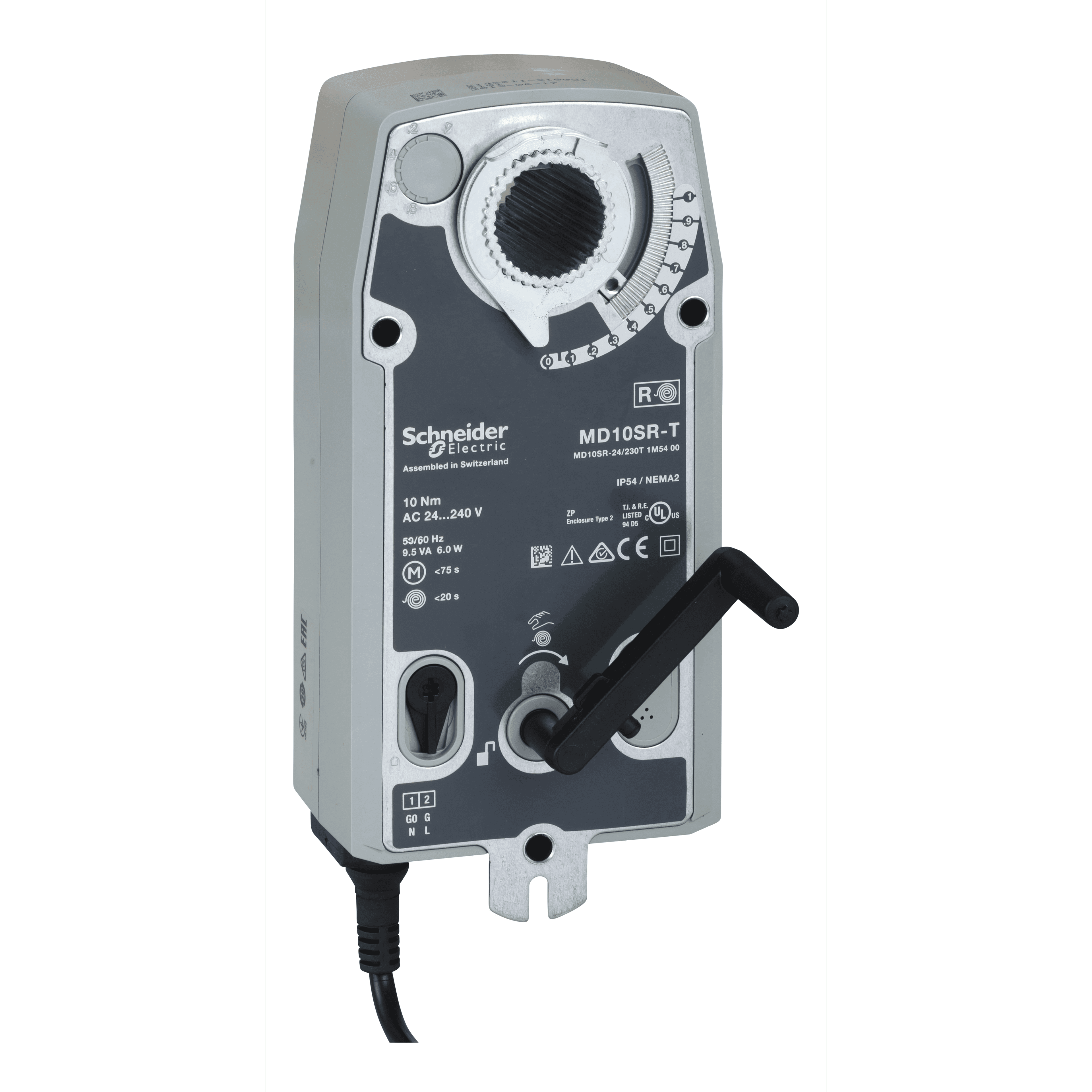 MD20-SR Damper Actuator, 2-Position or 3-Wire Floating, Spring Return, 24Vac/dc, 1m Cable, 20Nm, IP54