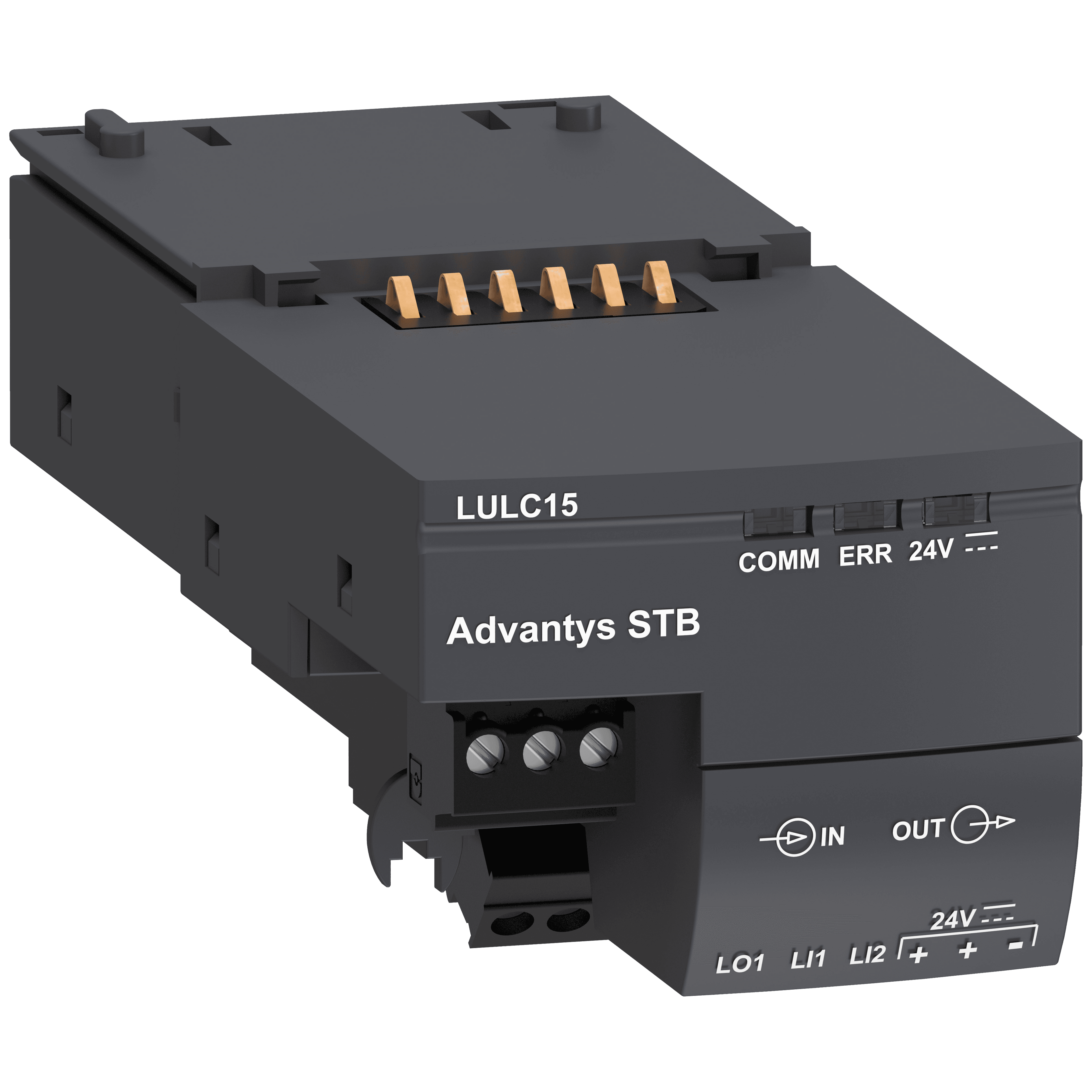 Communication module, TeSys Ultra, 24VDC, 0 to 500mA, Advantys STB, front side