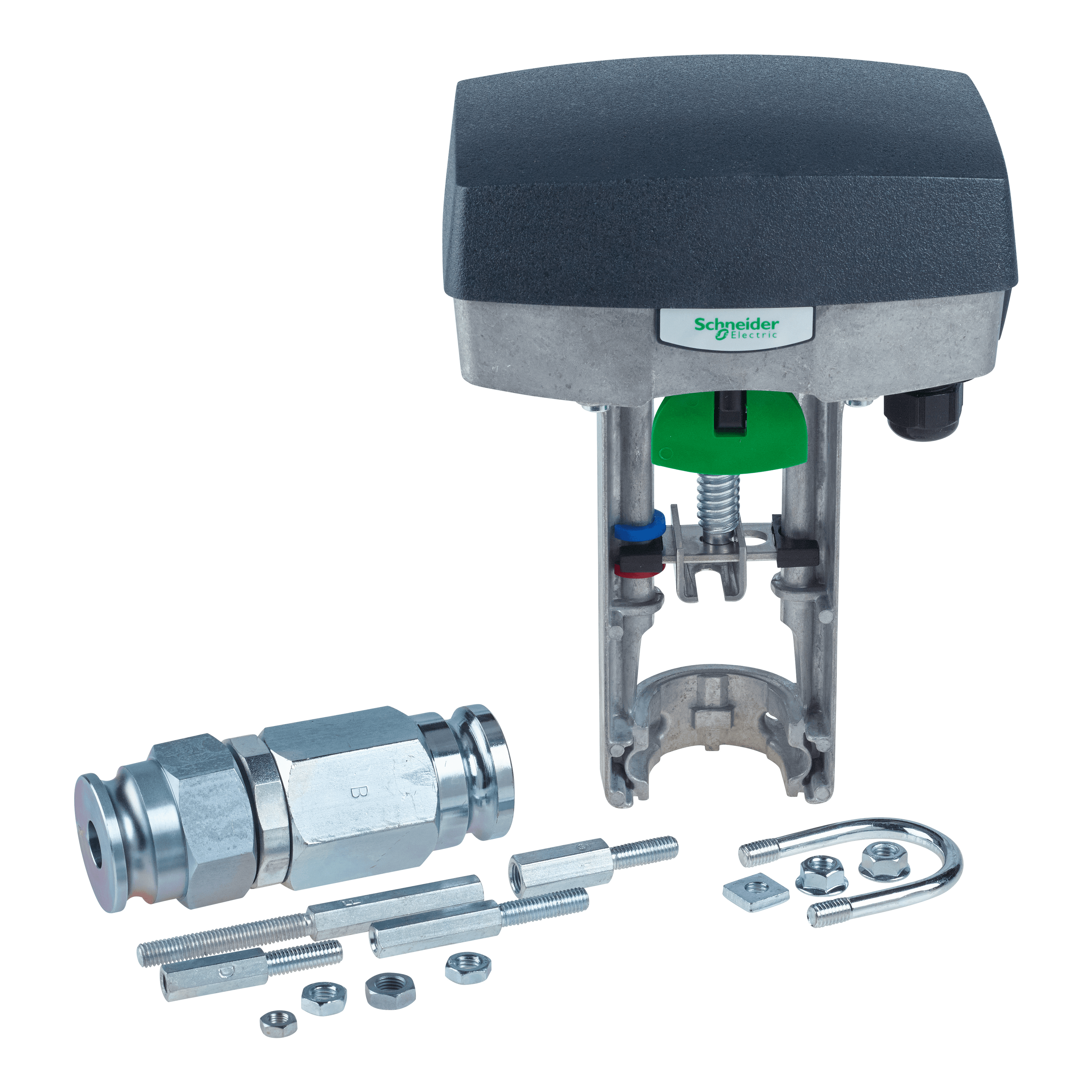 SpaceLogic M800 Actuator with L2SV Linkage Kit for Satchwell Globe Valves, Multi-Signal Control, Non-Spring Return.