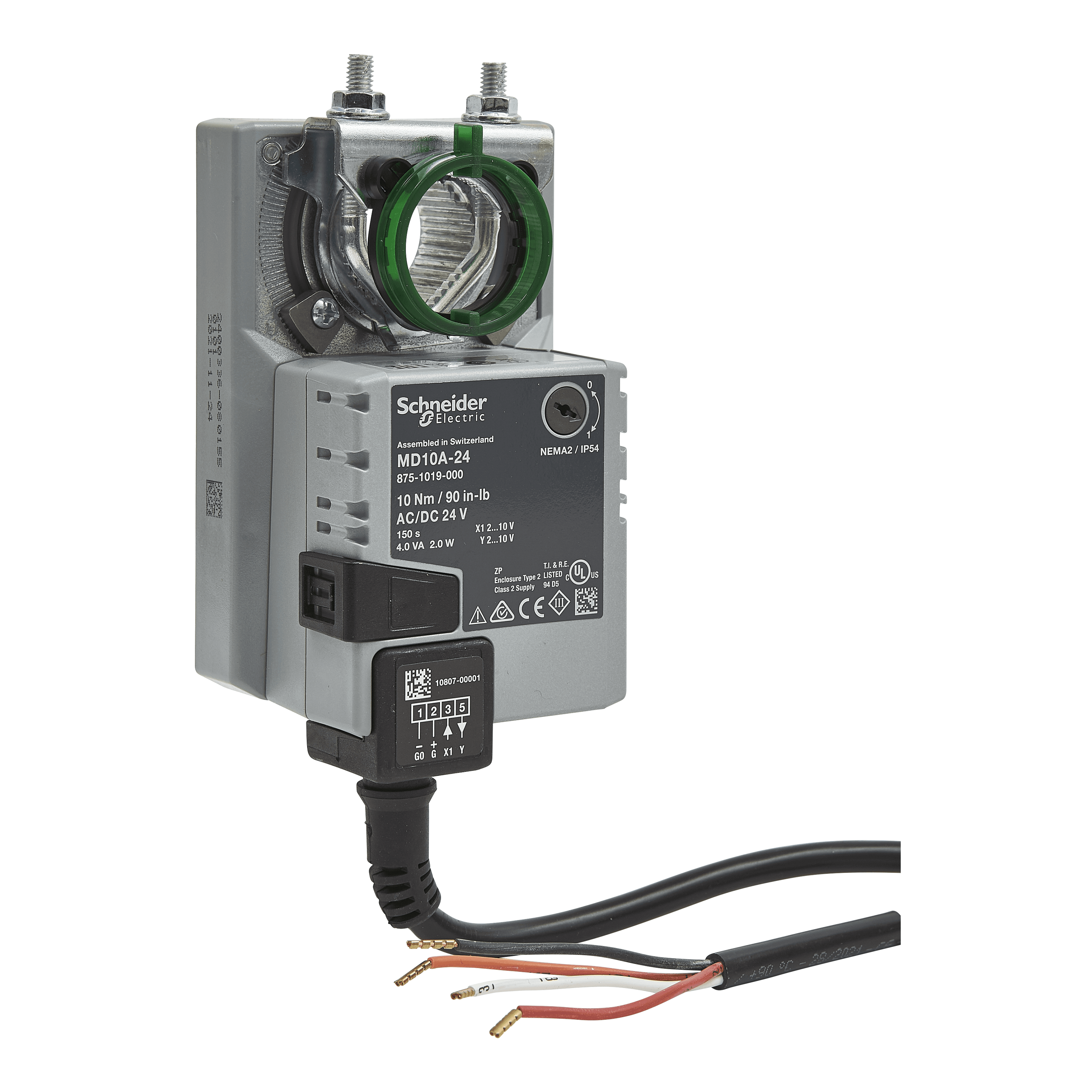 MD10A كهربائي Damper مشغّل حركة، تعديلي، 2-10Vdc، إرجاع Non-Spring، 24Vac/dc، كابل 1m، 10Nm، IP54