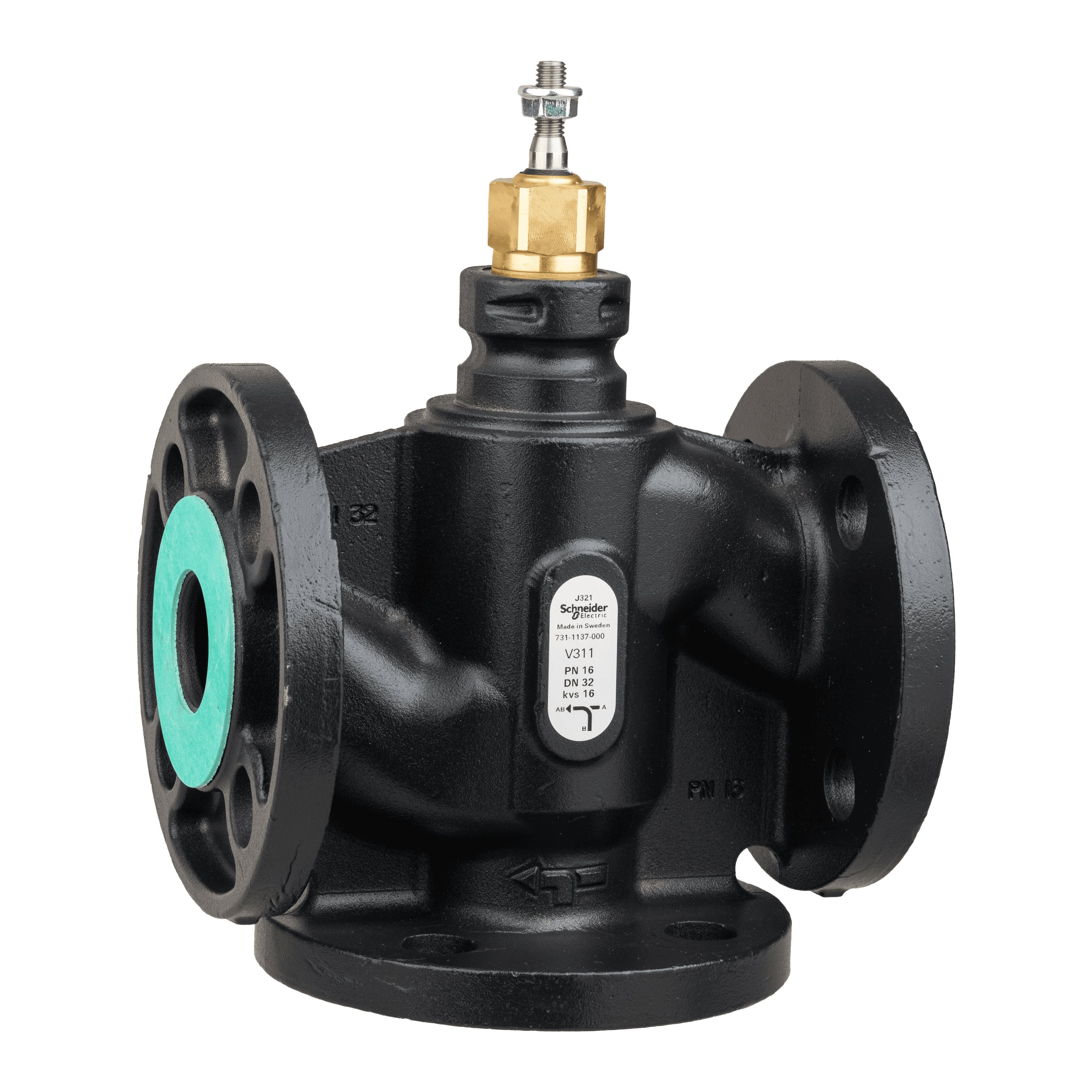 Venta V311 Globe Valve, 3-Way, PN16, Flanged, DN32, 16 Kvs, Nodular Iron Body & Seat, Brass plug.