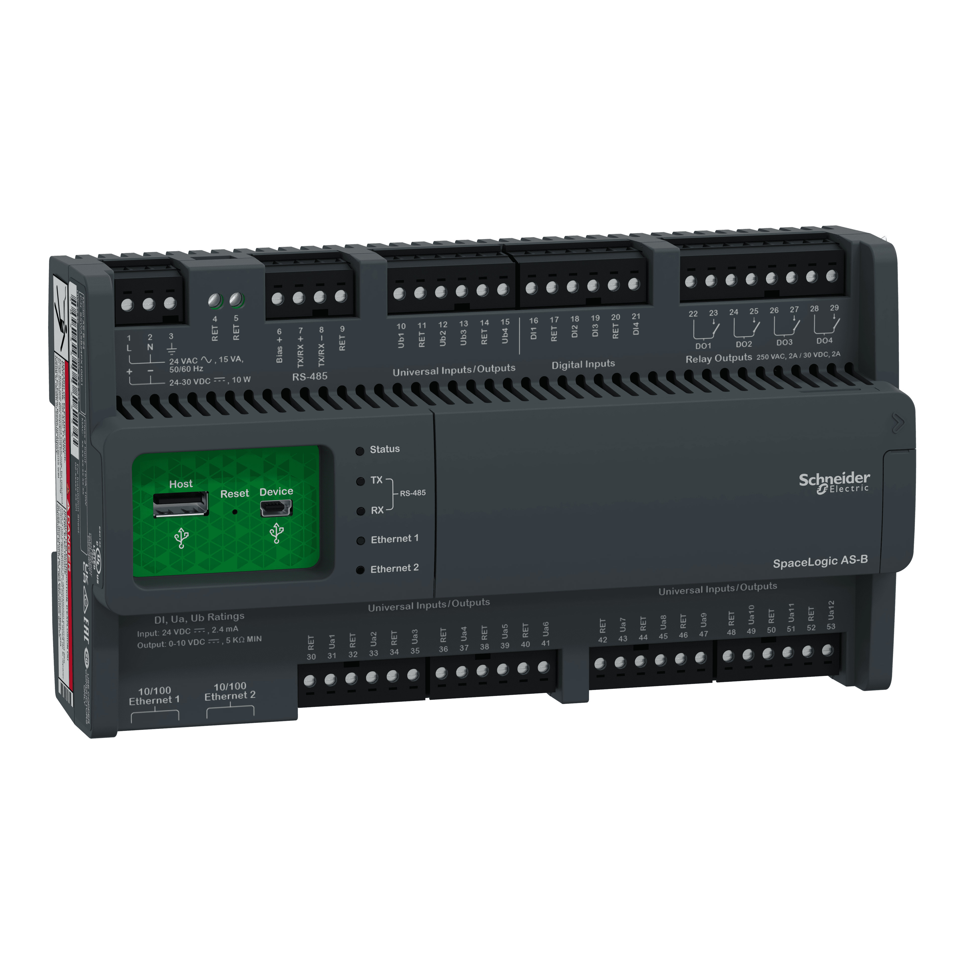 SpaceLogic automation server, AS-B-24, 24 I/O points, BACnet, MS/TP, modbus, scalable