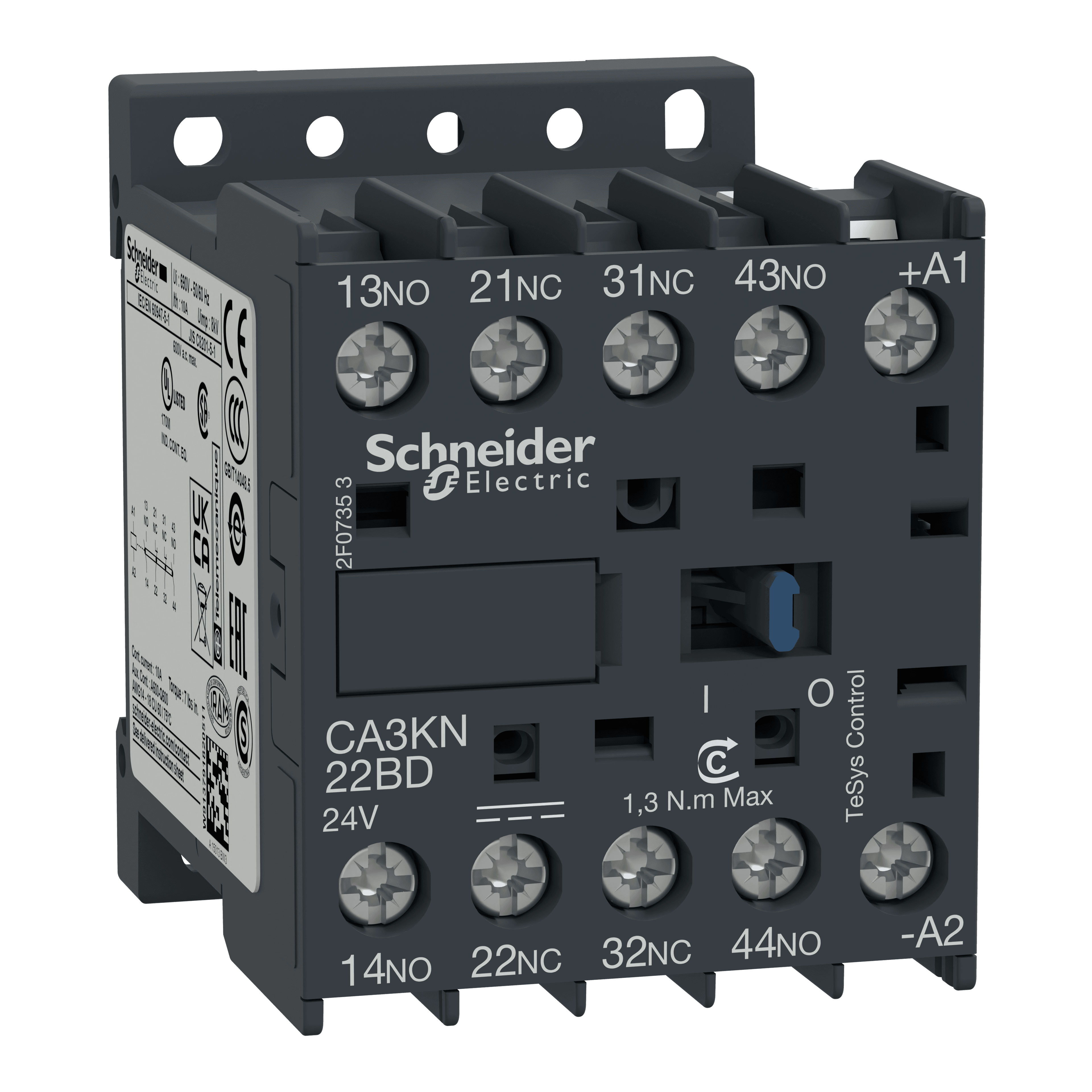 Control relay, TeSys K, 4P(2NO+2NC), 690V, 24V DC standard coil