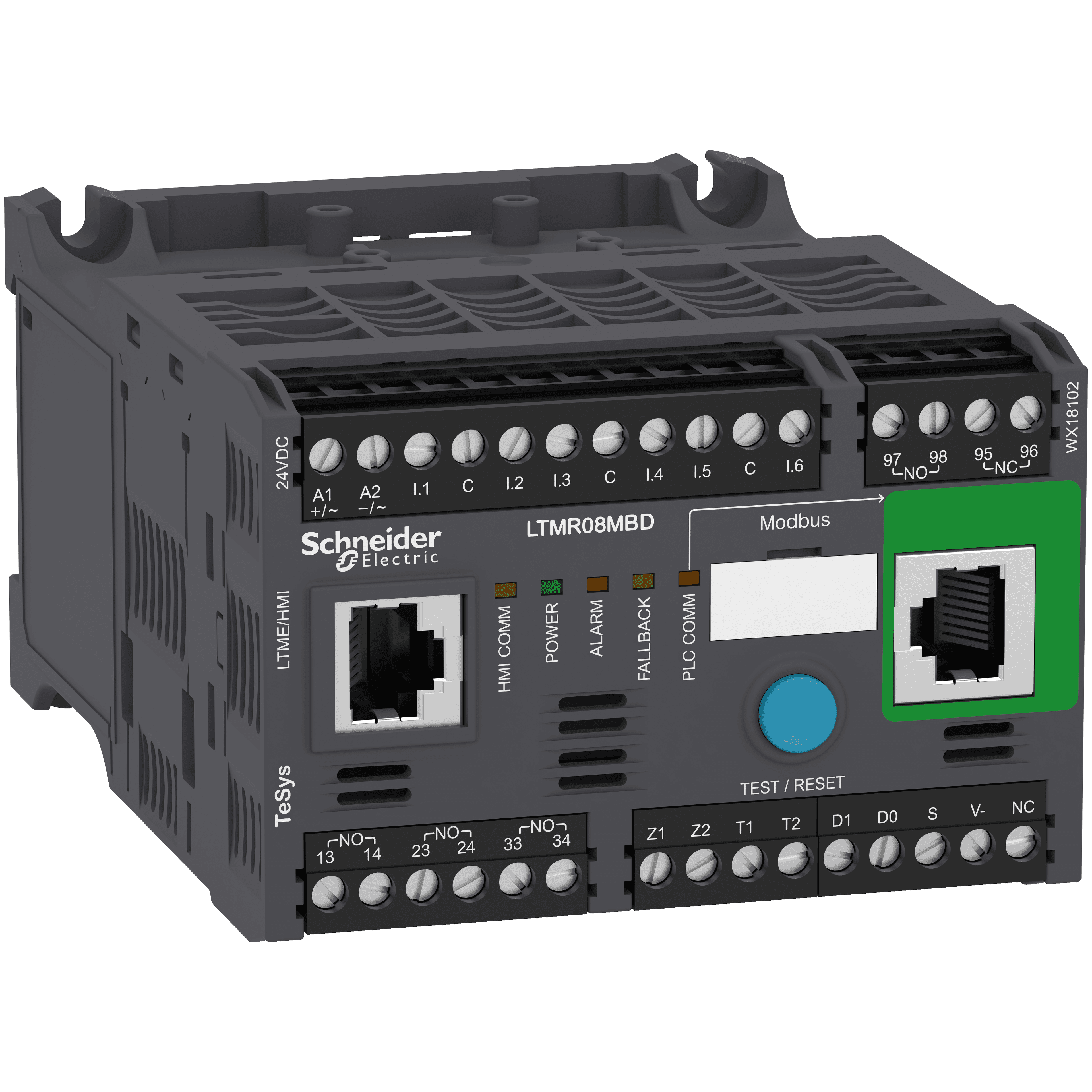 Motor Management, TeSys T, motor controller, Modbus, 6 logic inputs, 3 relay logic outputs, 0.4 to 8A, 24VDC