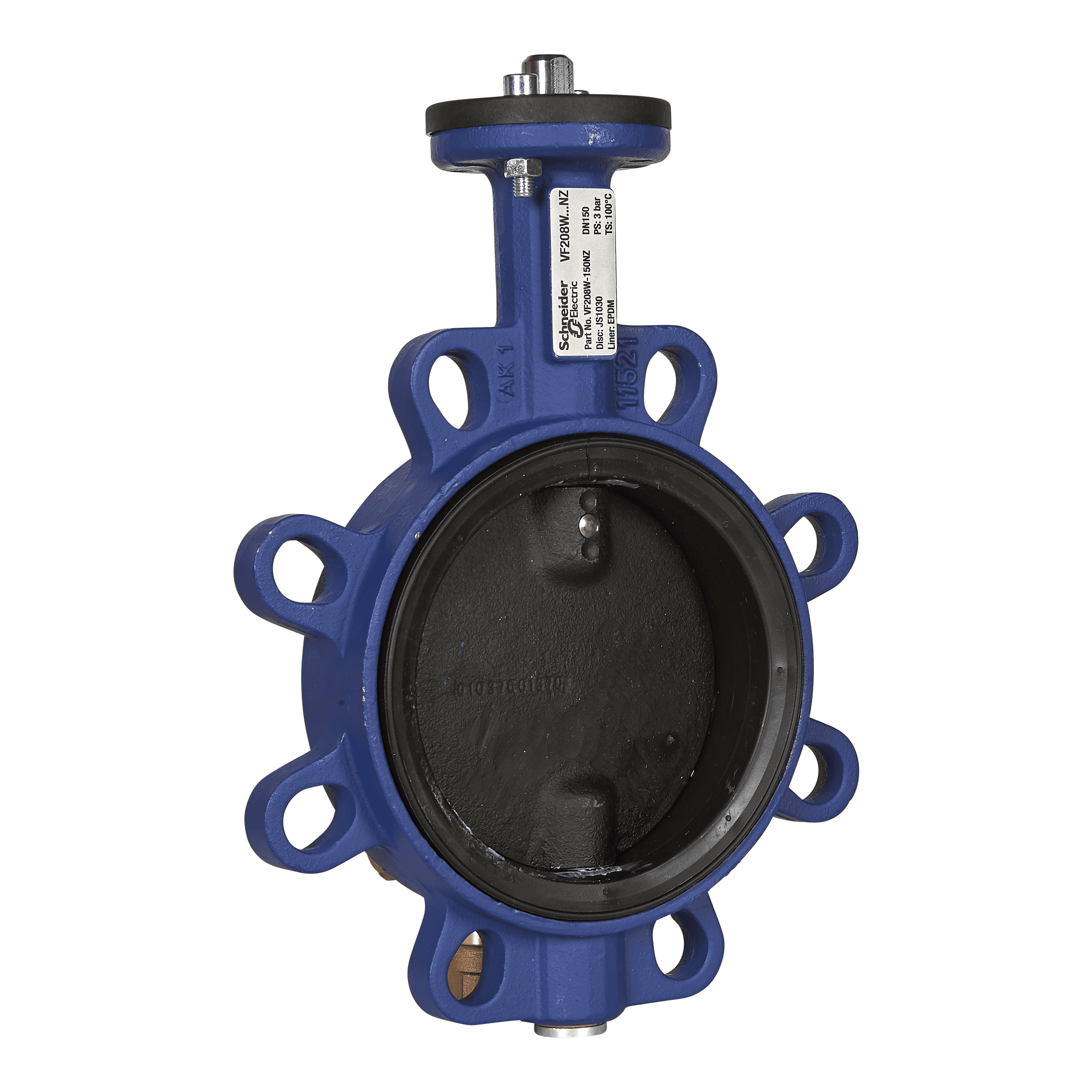 صمّام فراشة VF208W، 2-Way، DN150، Wafer بشفة، Zinc Plated Disc، EPDM Liner، Kvs 1790 mÂ³/h، Max âˆ†P 300 kPa.