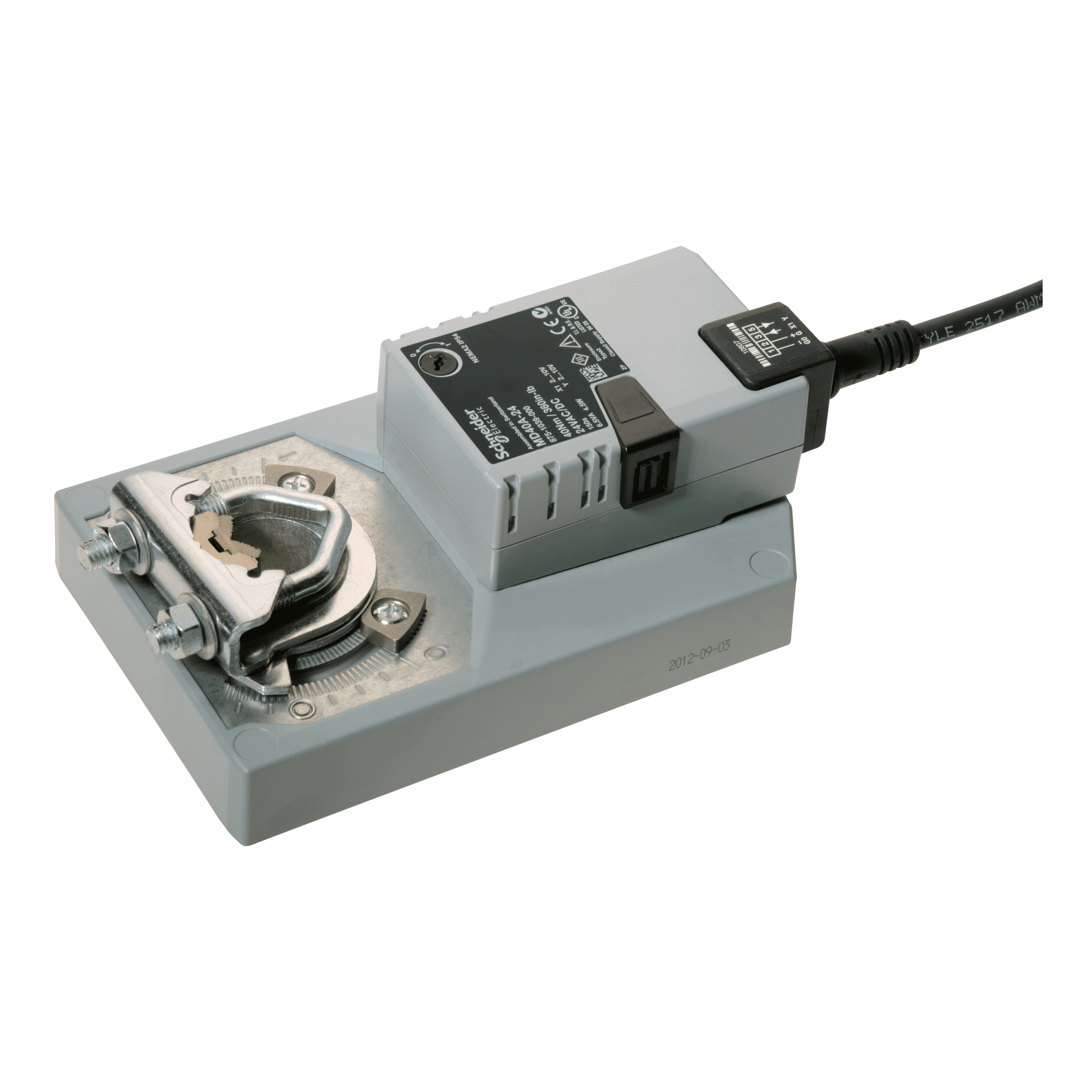 MD40A كهربائي Damper مشغّل حركة، تعديلي، 2-10Vdc، إرجاع Non-Spring، 24Vac/dc، كابل 1m، 40Nm، IP54