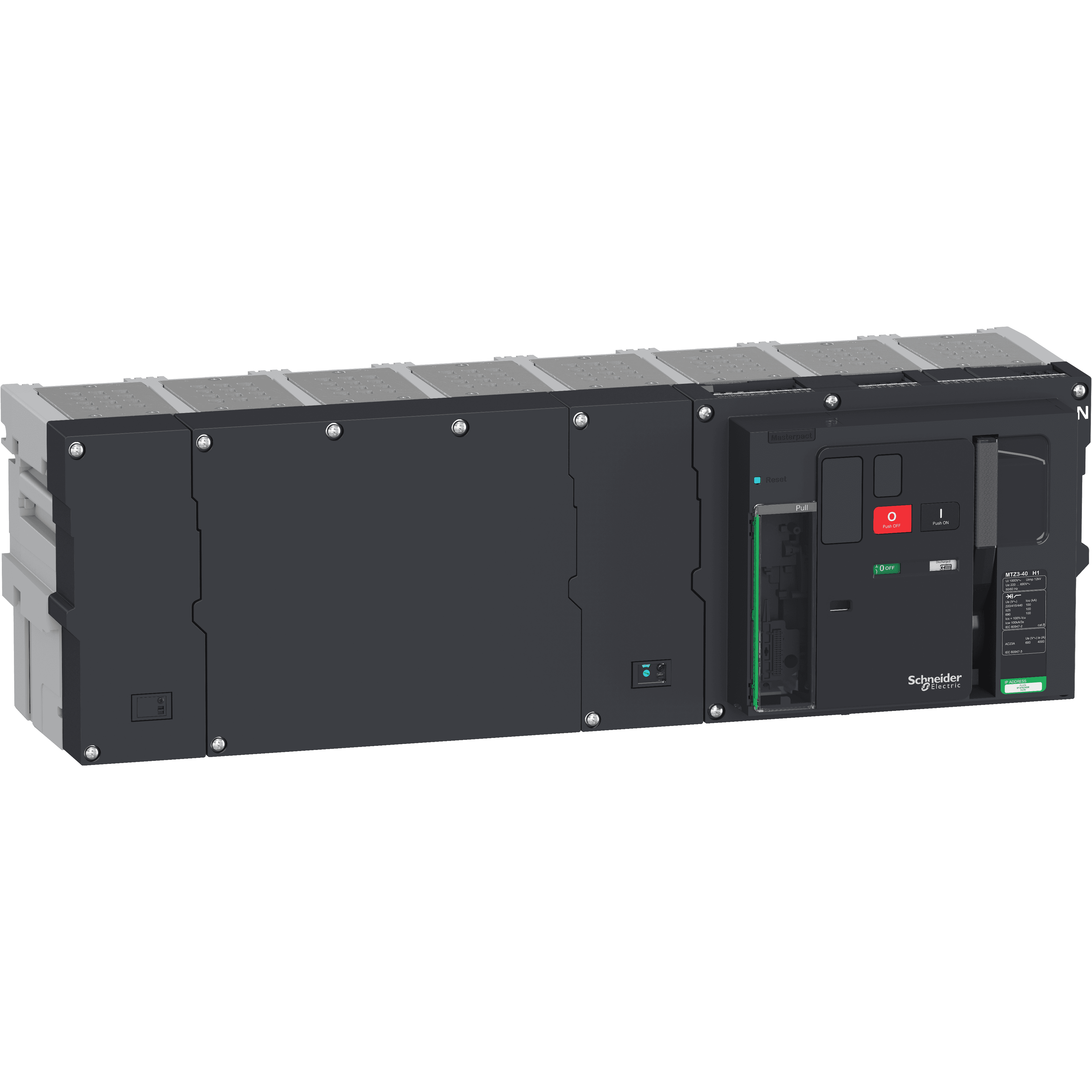 Circuit breaker  frame, MasterPact MTZ3 40H1 drawout for MicroLogic X, 4000A, 100kA/415VAC  (Icu), 4P right neutral