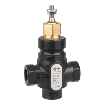 صمّام سدادي Venta V211T، 2-Way، PN16، سن لولبي داخلي Rp 1/2، DN15، 4.0 Kvs، حديد عقدي، قابس نحاسي، ساق مغلق.