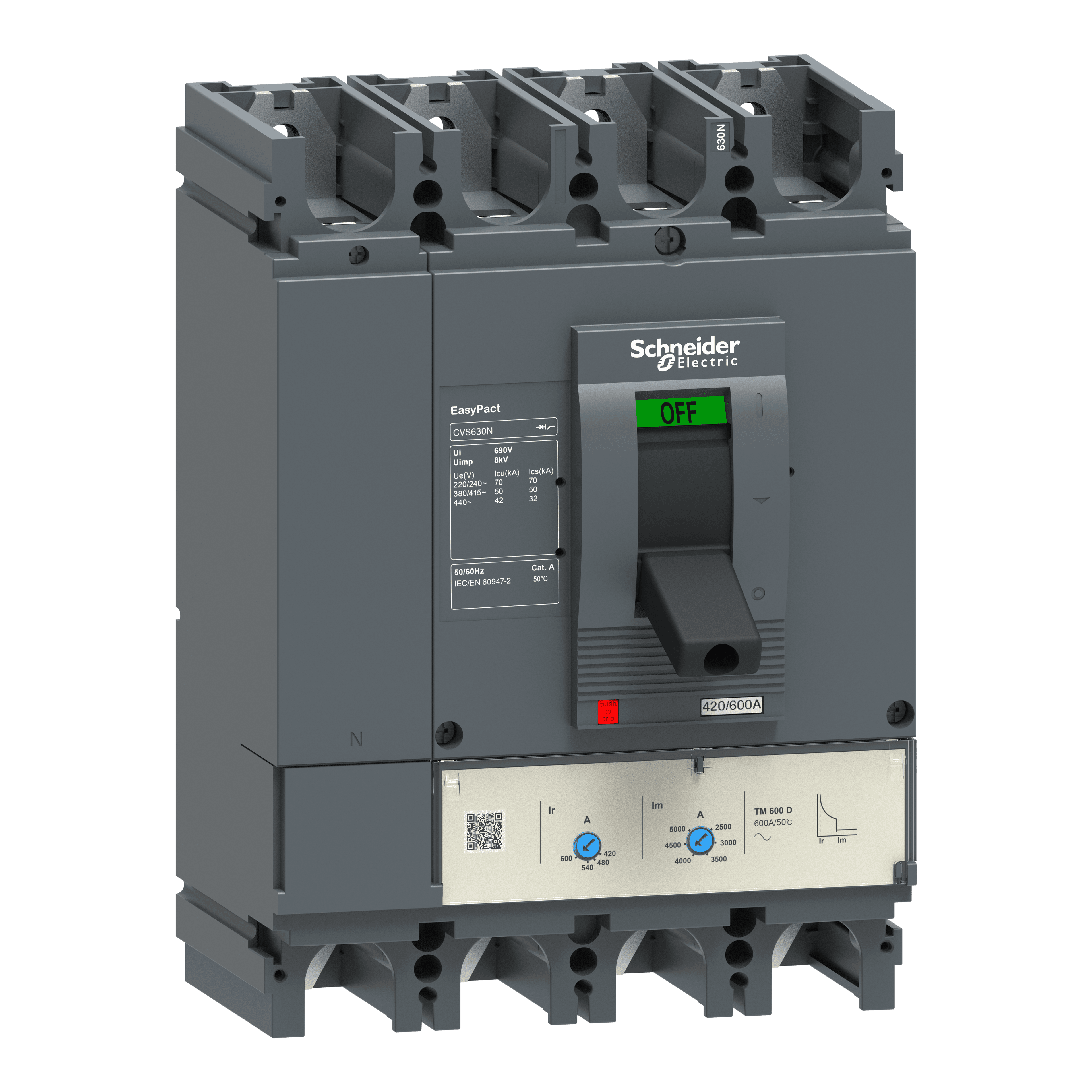 قاطع دائرة، EasyPact CVS، CVS630N، 50kA 380/415V، TMD، 4p/4d