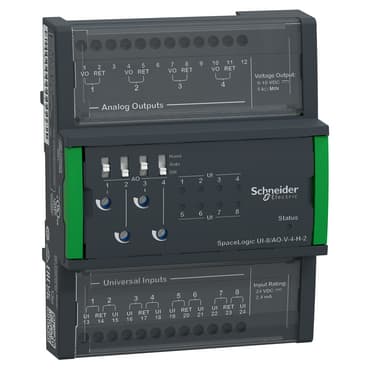 وحدة توسعة SpaceLogic Central I/O، مداخل شامل 8، مخارج جهد تناظري 4، Override