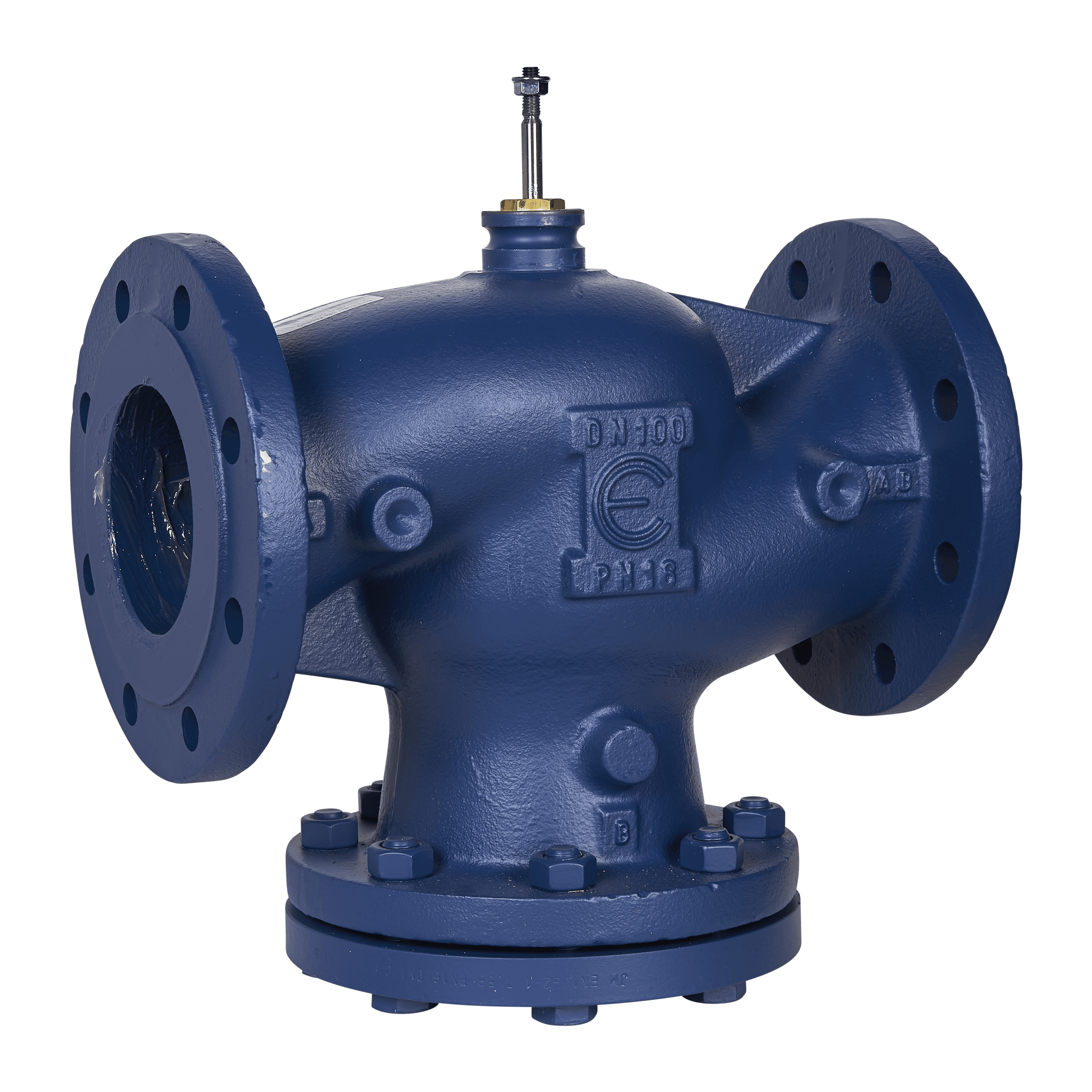 VG221F Globe Valve, 2-Way, DN100, Kvs 130 m³/h, ISO Flanged,  Brass Plug, EPDM Seals, Stem Up Closed.