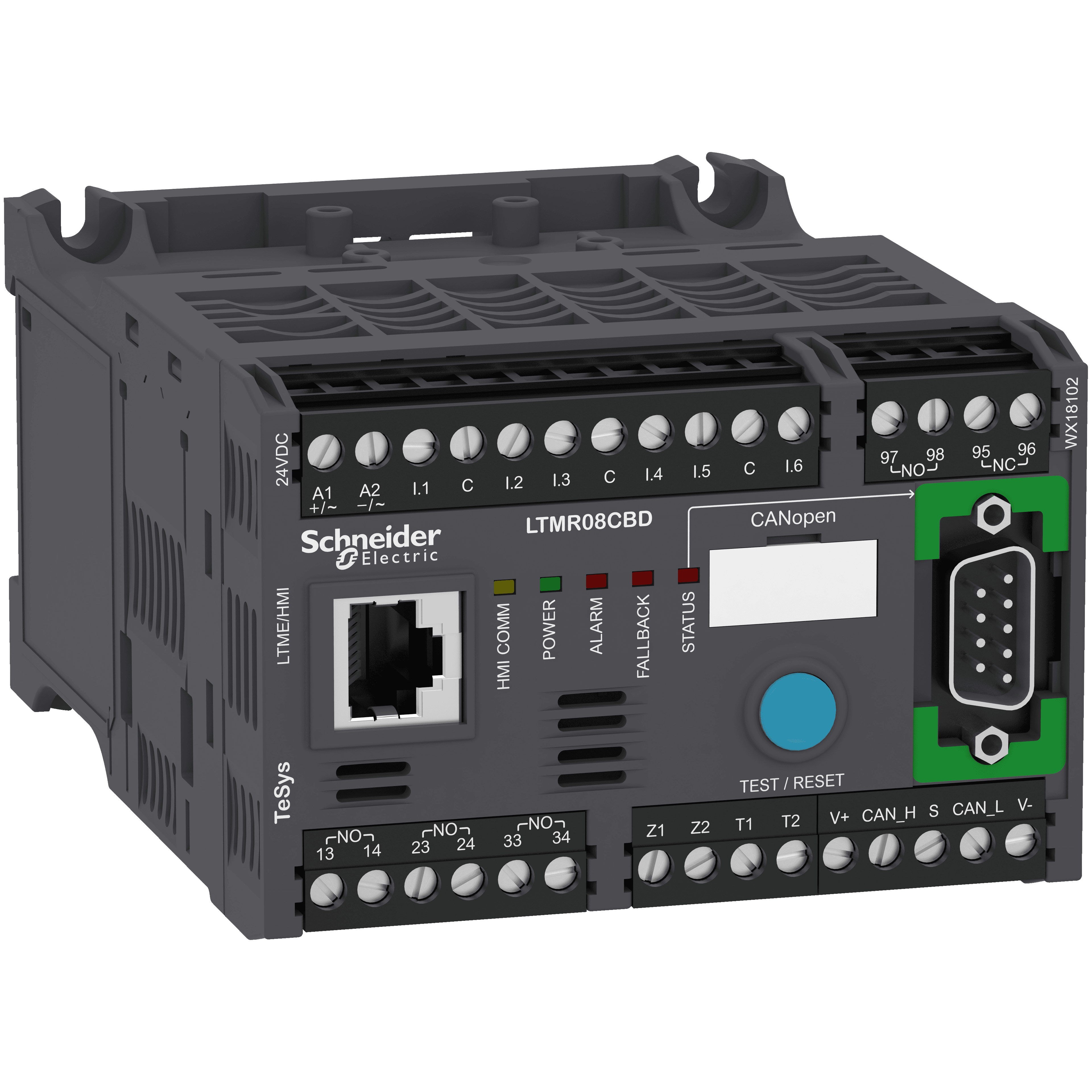 Motor Management, TeSys T, motor controller, CANopen, 6 logic inputs, 3 relay logic outputs, 0.4 to 8A, 24 VDC