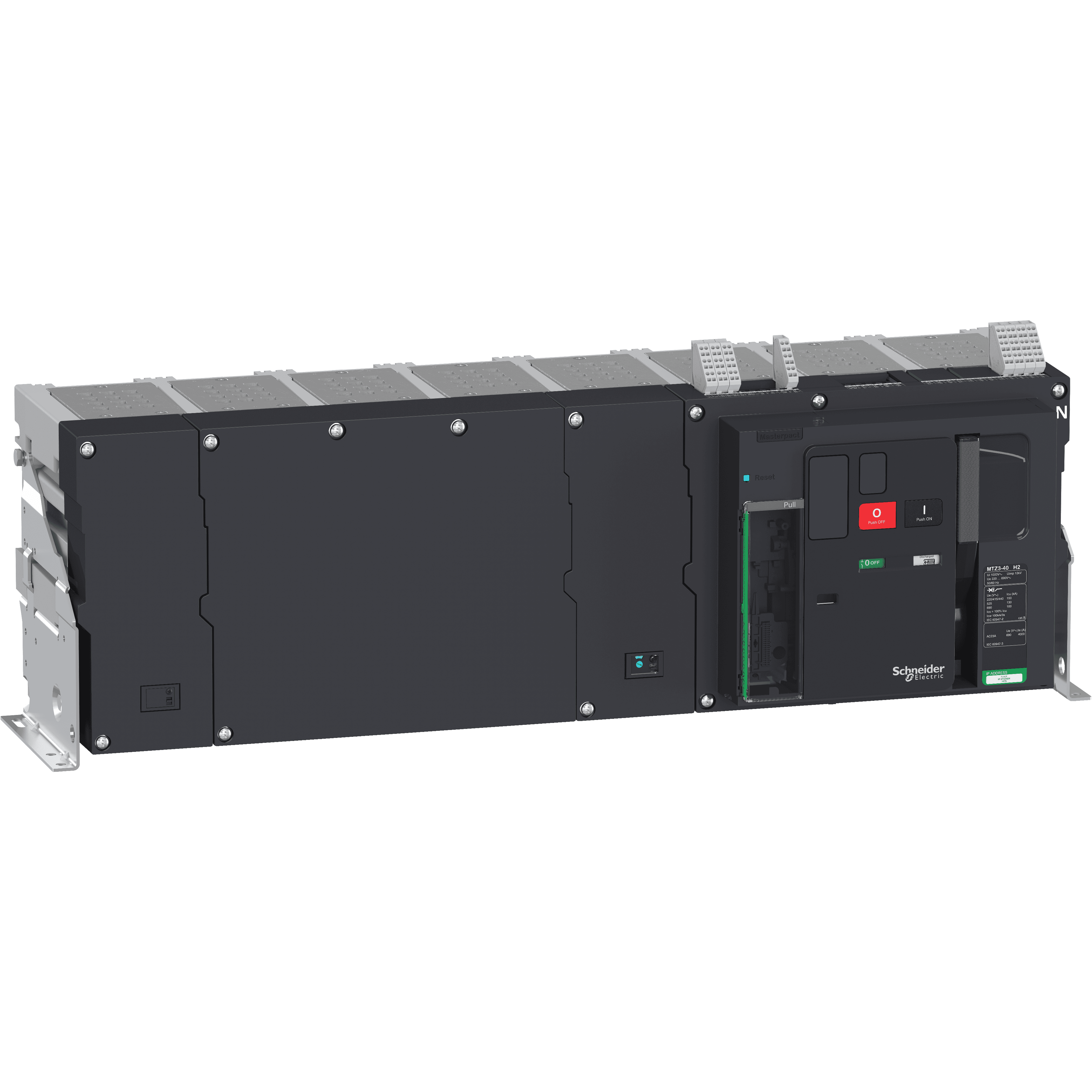Circuit breaker  frame, MasterPact MTZ3 50H2 fixed for MicroLogic X, 5000A, 150kA/415VAC  (Icu), 4P right neutral