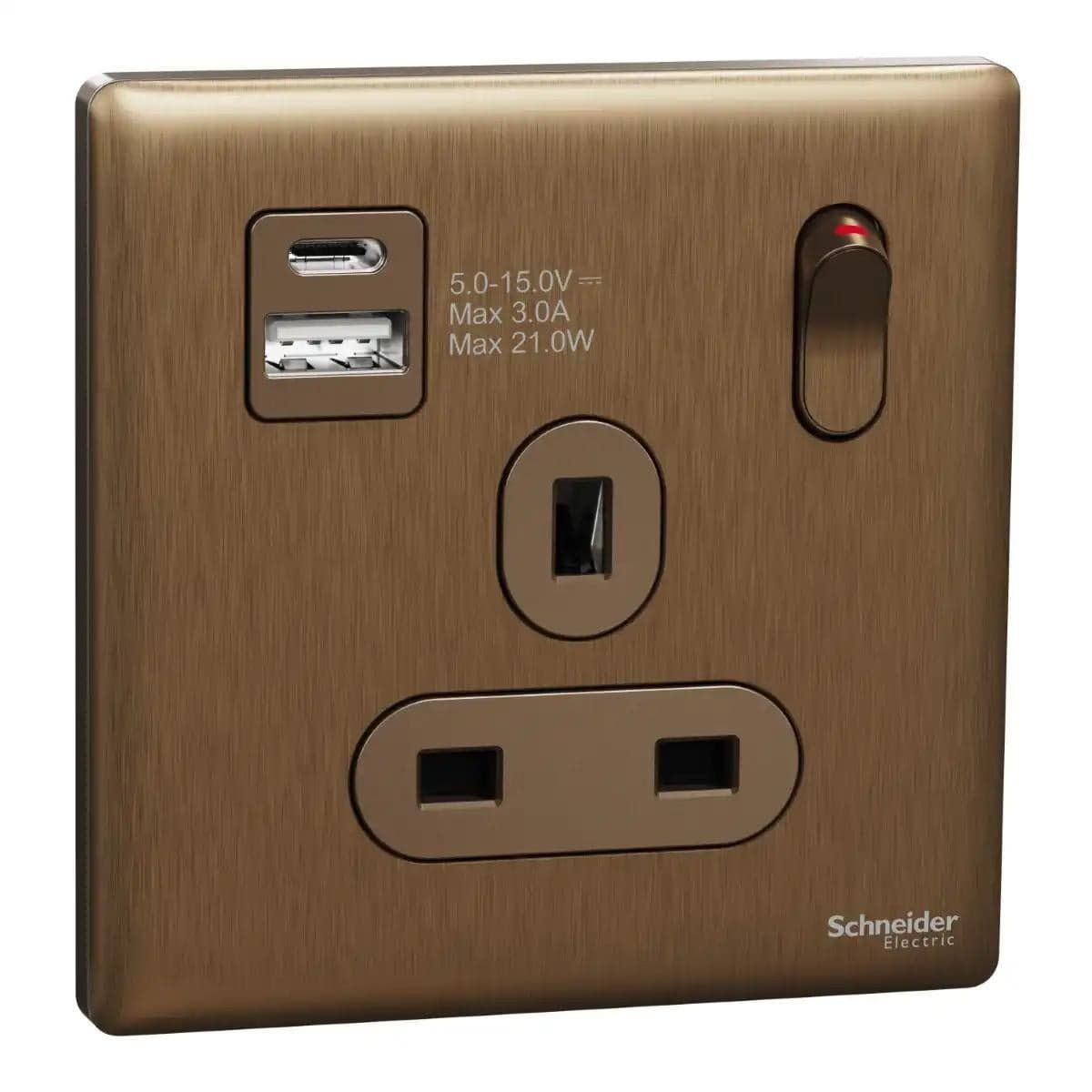 13A 250V~ 1G DP SW Skt w USB A+C 21W DB