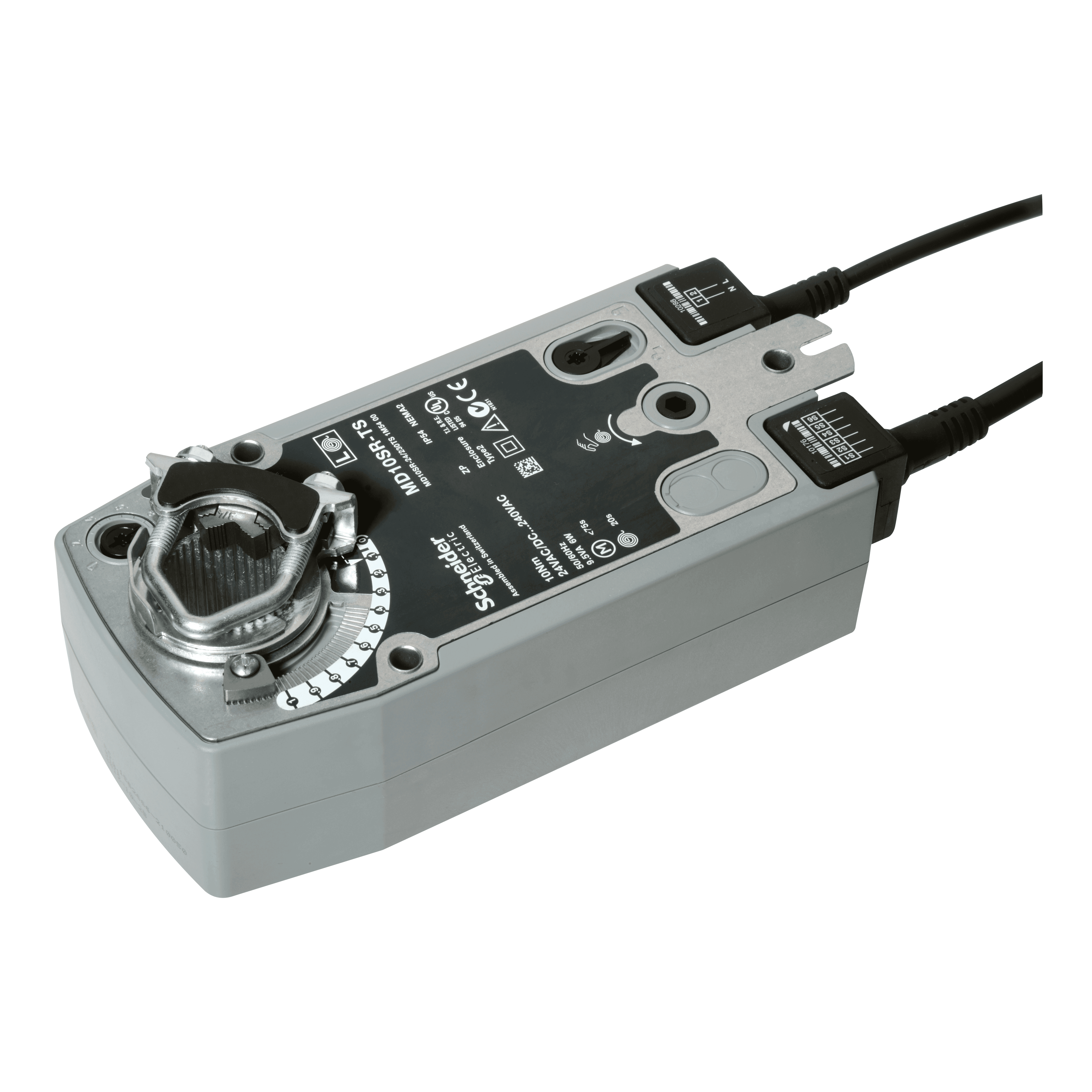 مشغّل حركة MD10-SR Damper، 2-Position، بإرجاع نابضي، 110-240Vac، 24-125Vdc، كابل 1m، 10Nm، مفتاح S2، IP54