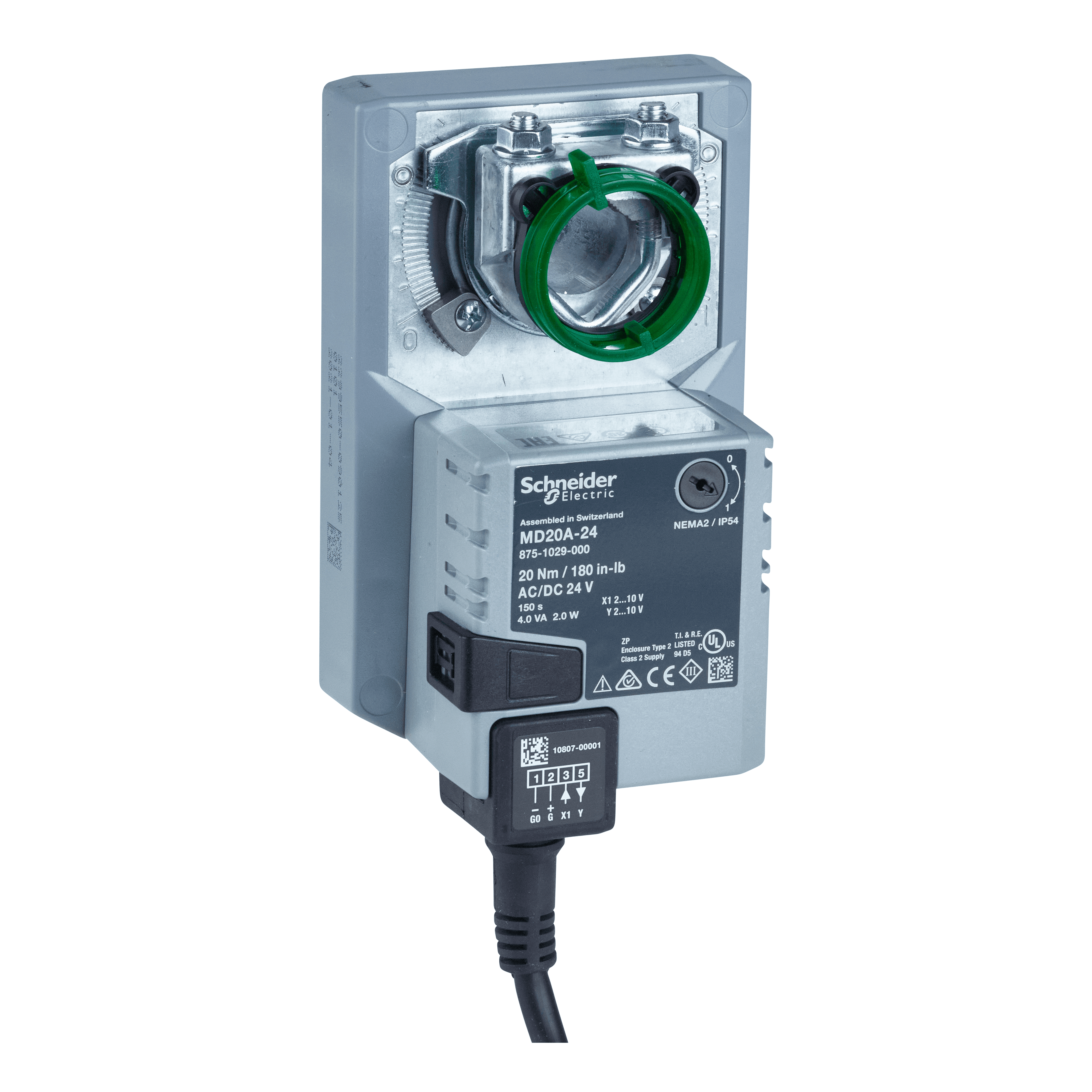 MD20A كهربائي Damper مشغّل حركة، تعديلي، 2-10Vdc، إرجاع Non-Spring، 24Vac/dc، كابل 1m، 20Nm، IP54