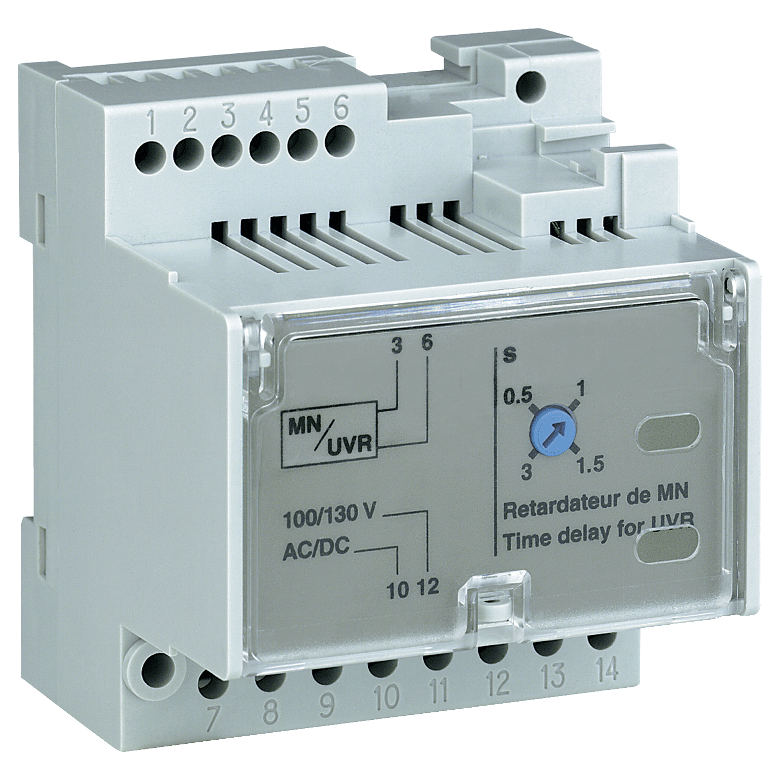 وحدة تأخير MN، MasterPact MTZ، تأخير زمن قابل للضبط 0.5s إلى 3s، 200/250VDC، 200/250VAC 50/60Hz، قطعة غيار